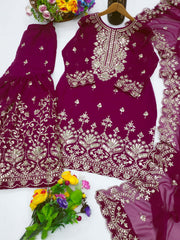 Designer Party Wear Sharara Suit With Sequence Embroidered Work