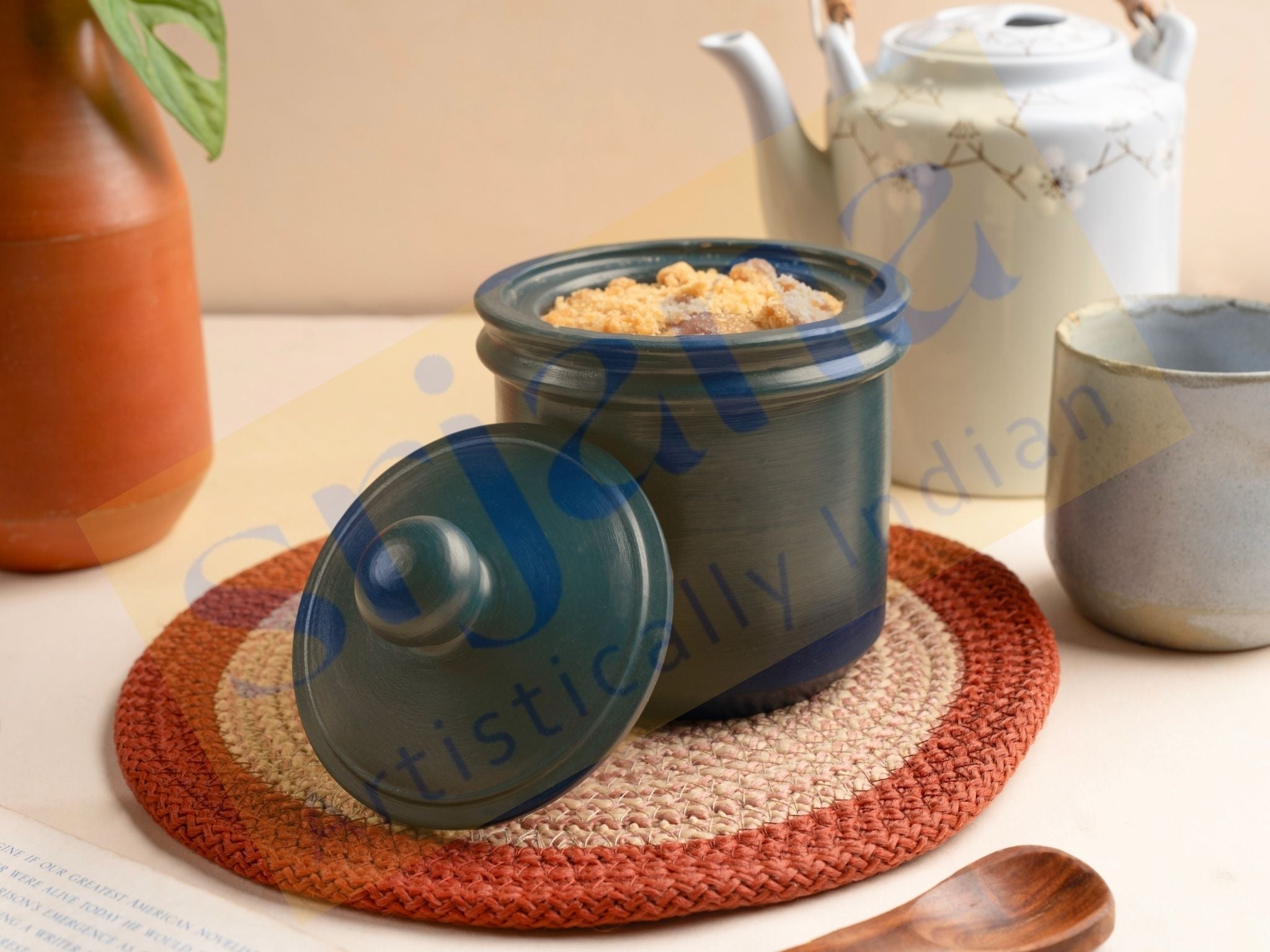 Handcrafted Terracotta Cylindrical Jar with Lid