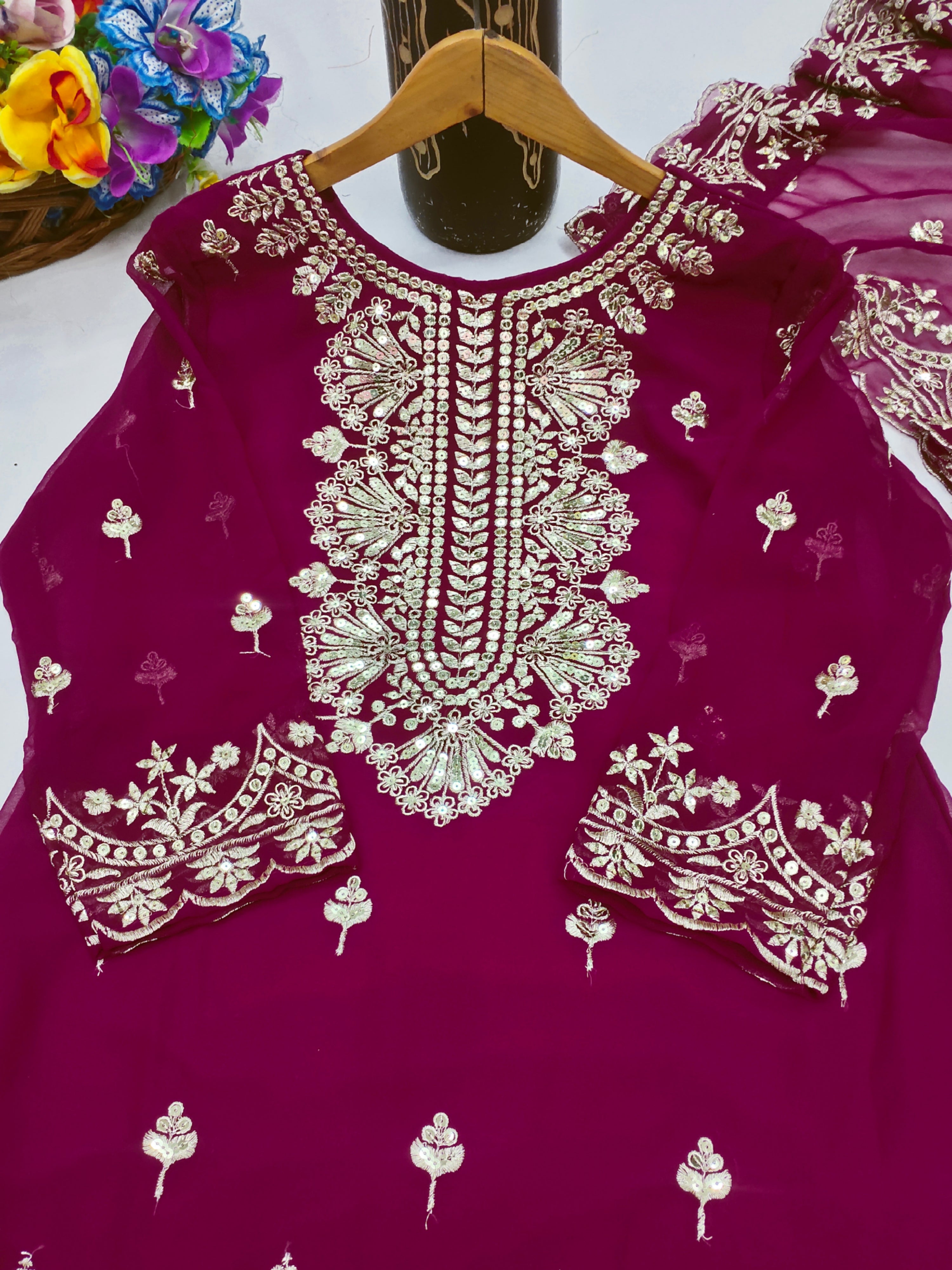 Designer Party Wear Sharara Suit With Sequence Embroidered Work