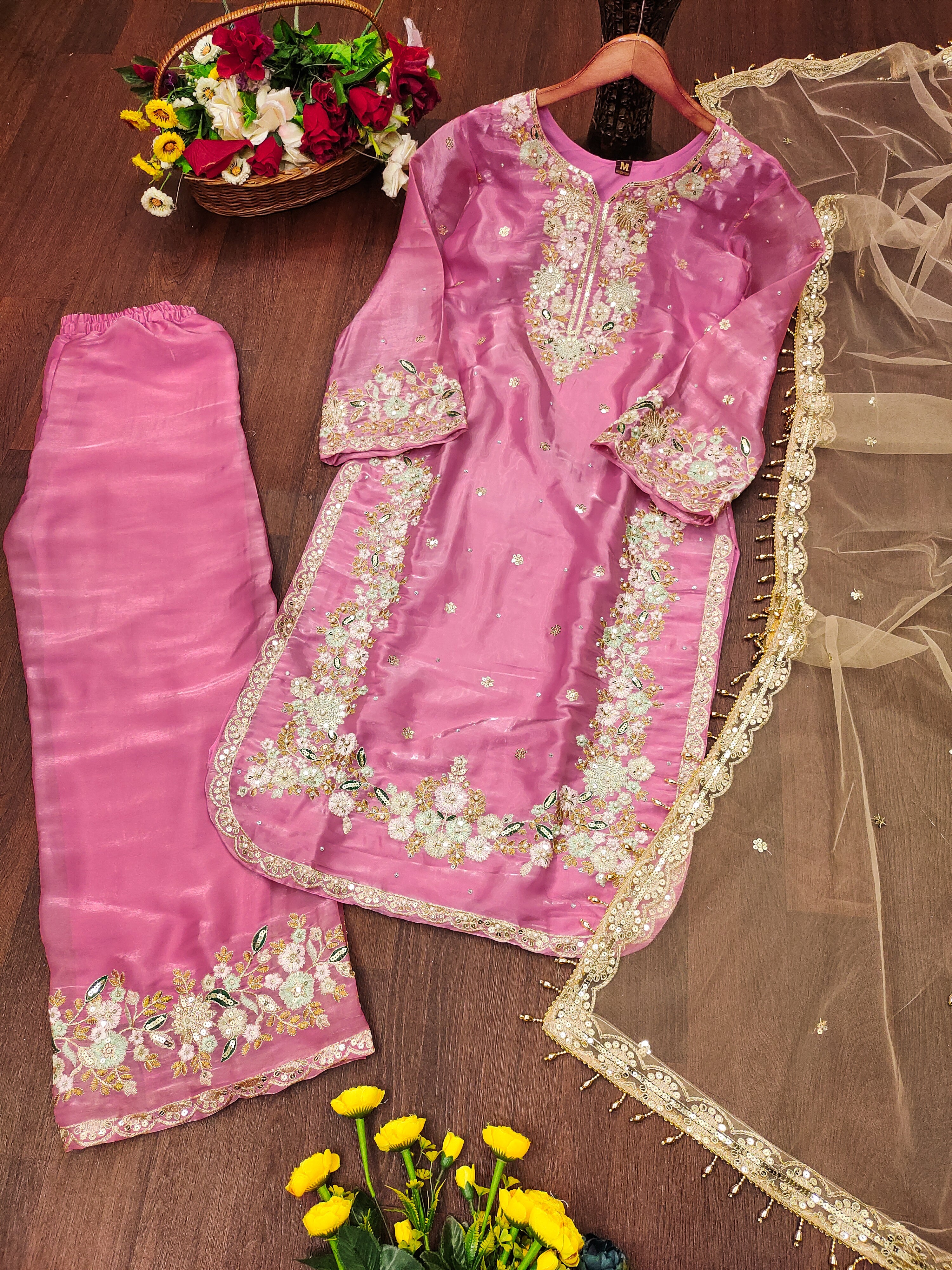 Designer Party Wear Suit Set With Sequence Embroidered Work