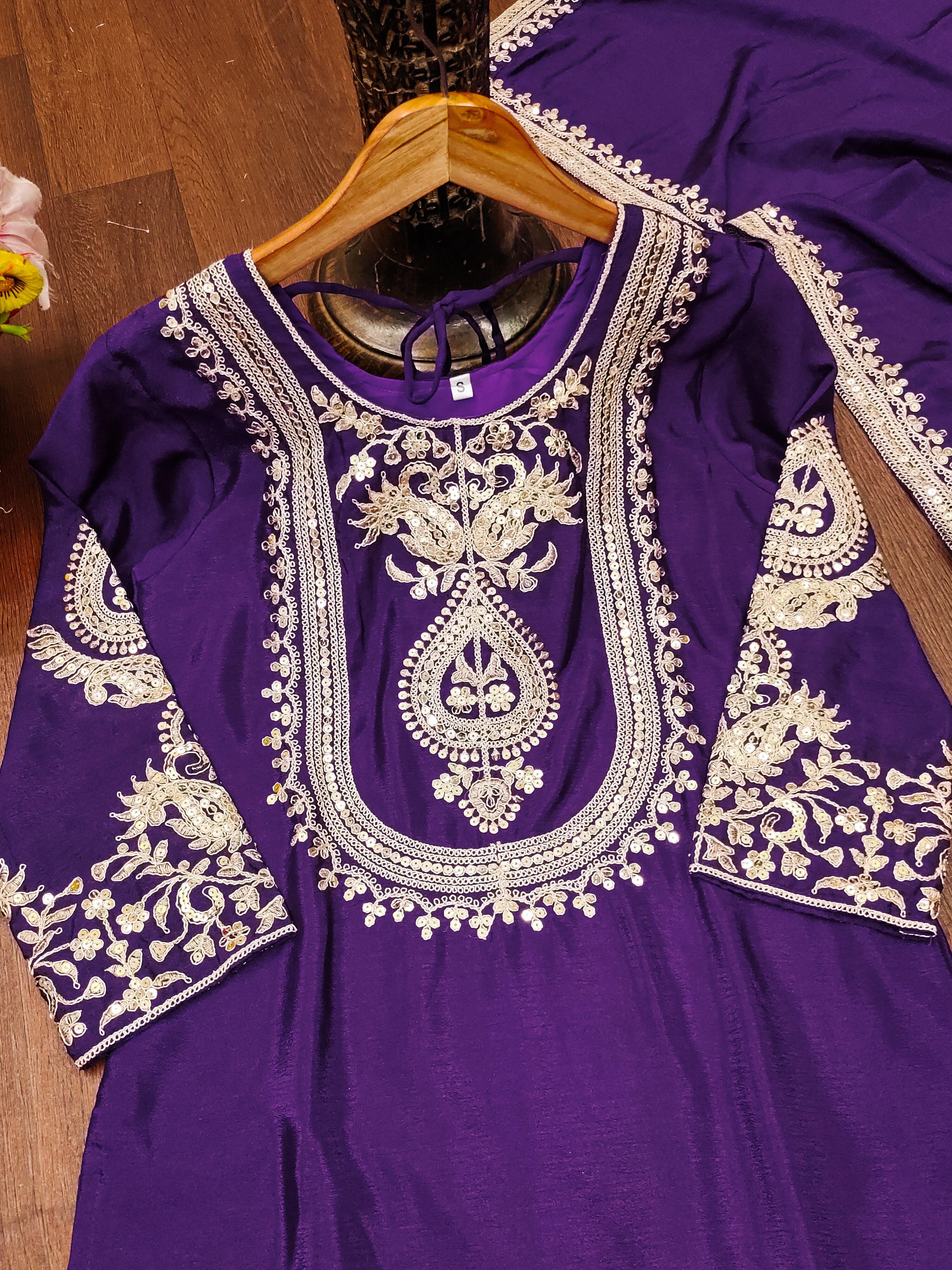 Designer Suit Set With Coding Sequence Embroidered Work