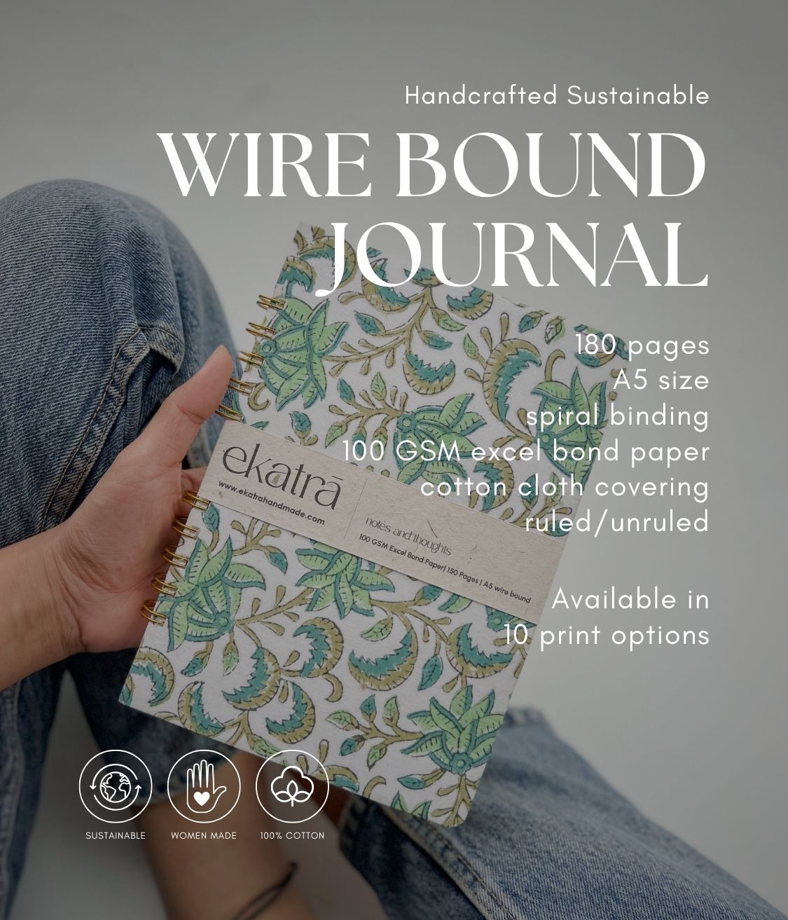Handcrafted Sustainable A5 Wire Bound ruled 100 GSM paper Journal by Ekatra