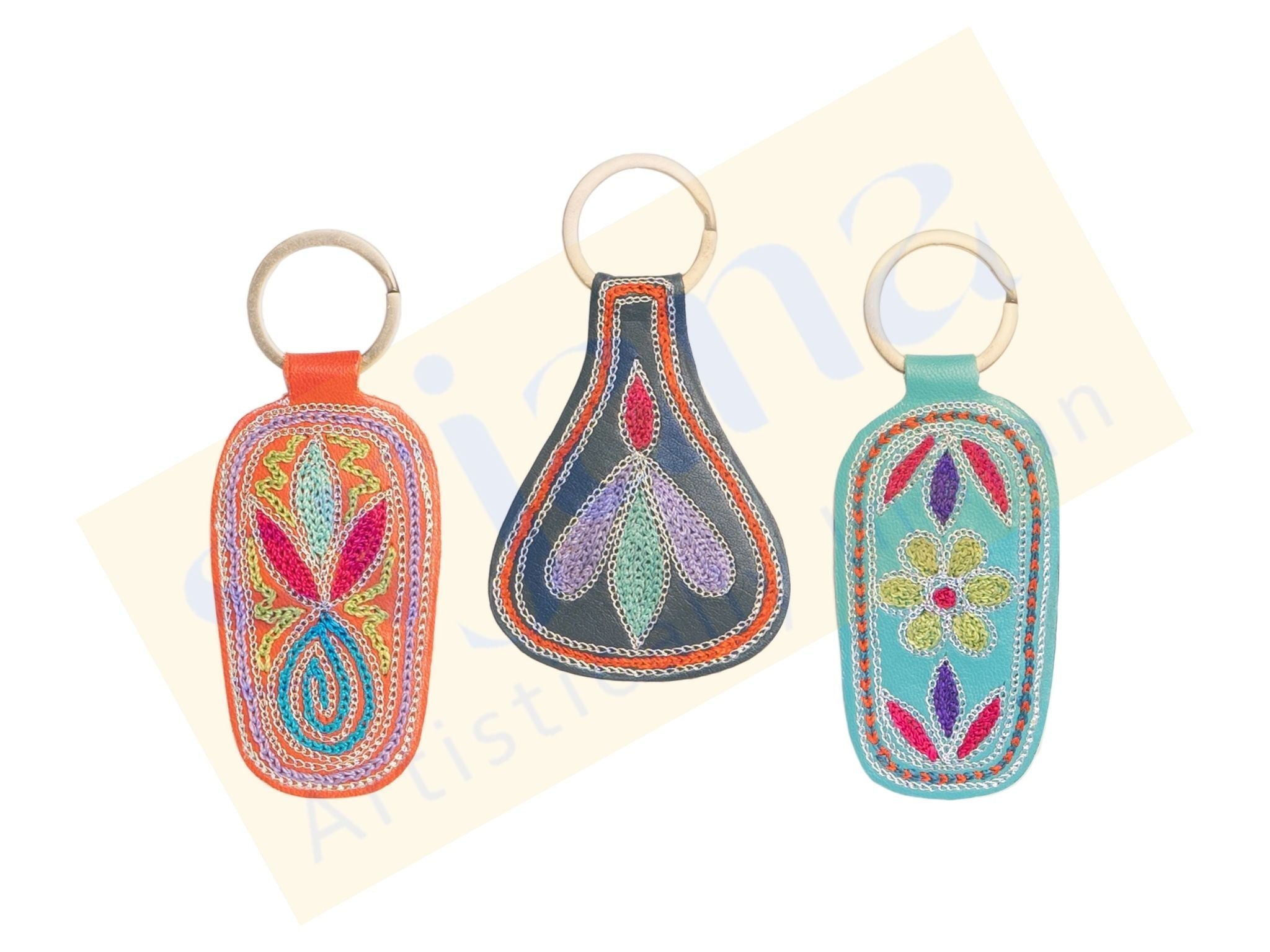 Handcrafted Leather Embroidered Keychains
