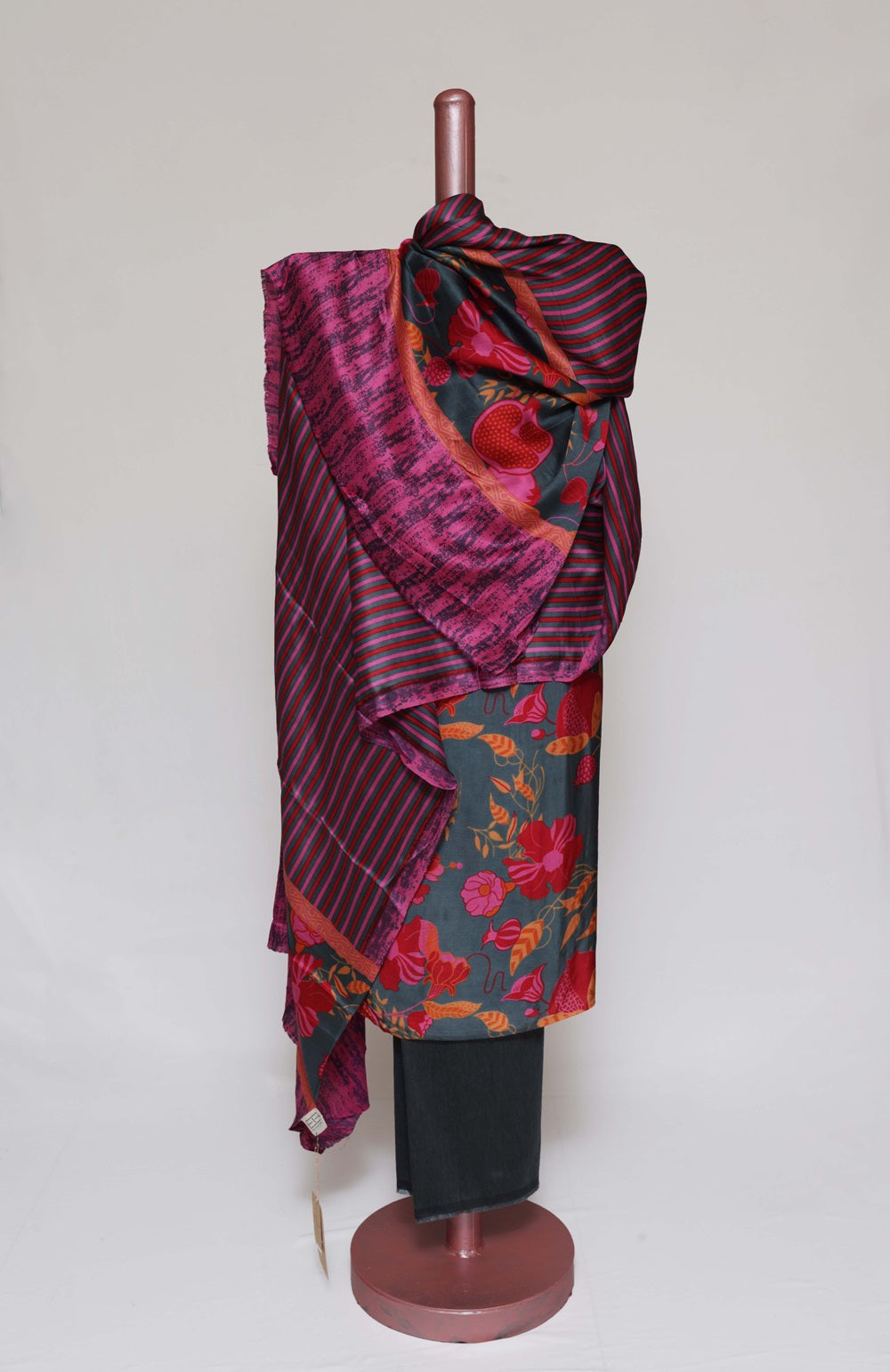 SLATE GREY MODAL SILK PRINTED UNSTITCHED SUIT SET