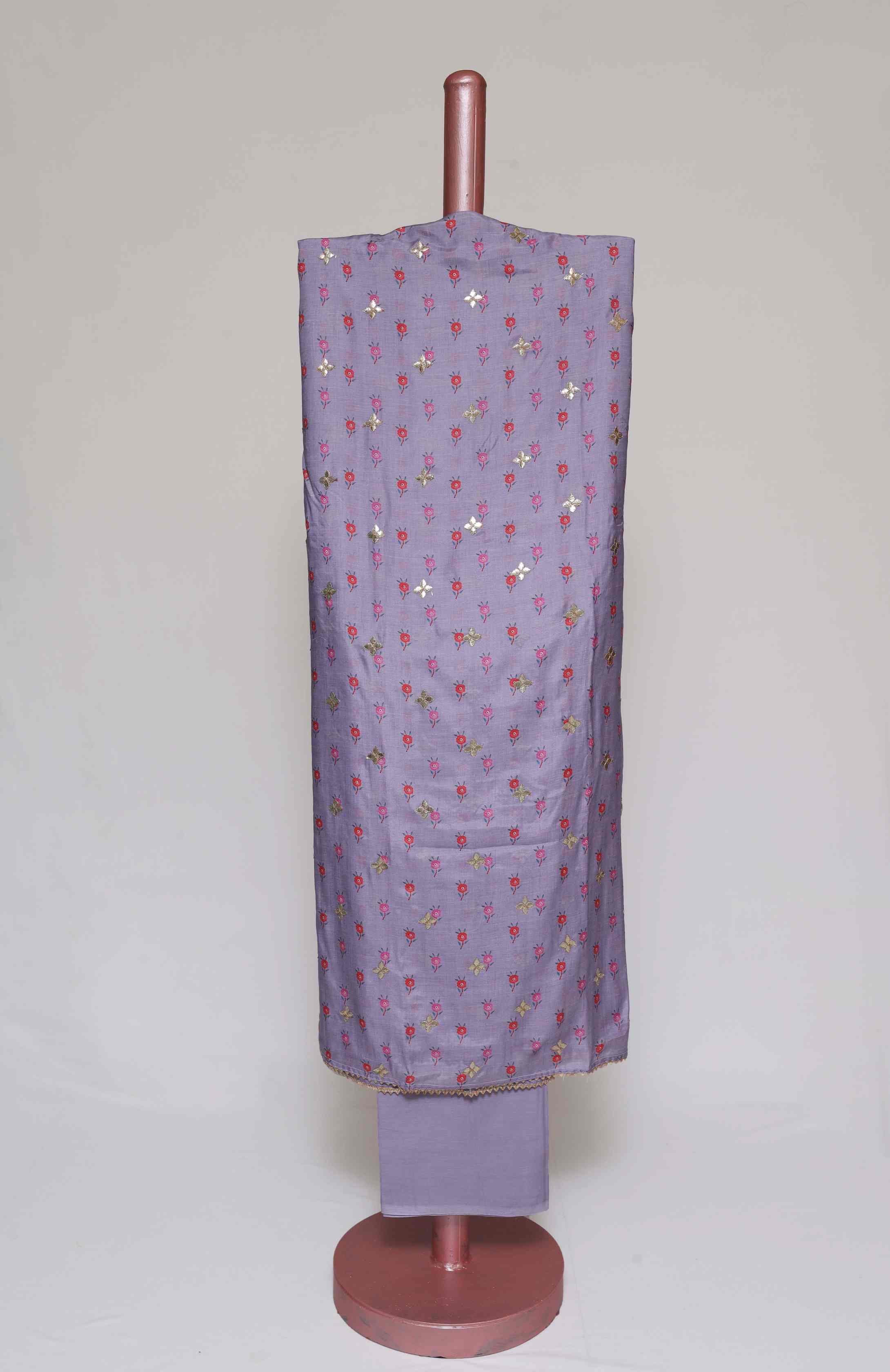 LAVENDER PRINTED MODAL SILK  UNSTITCHED SUIT SET