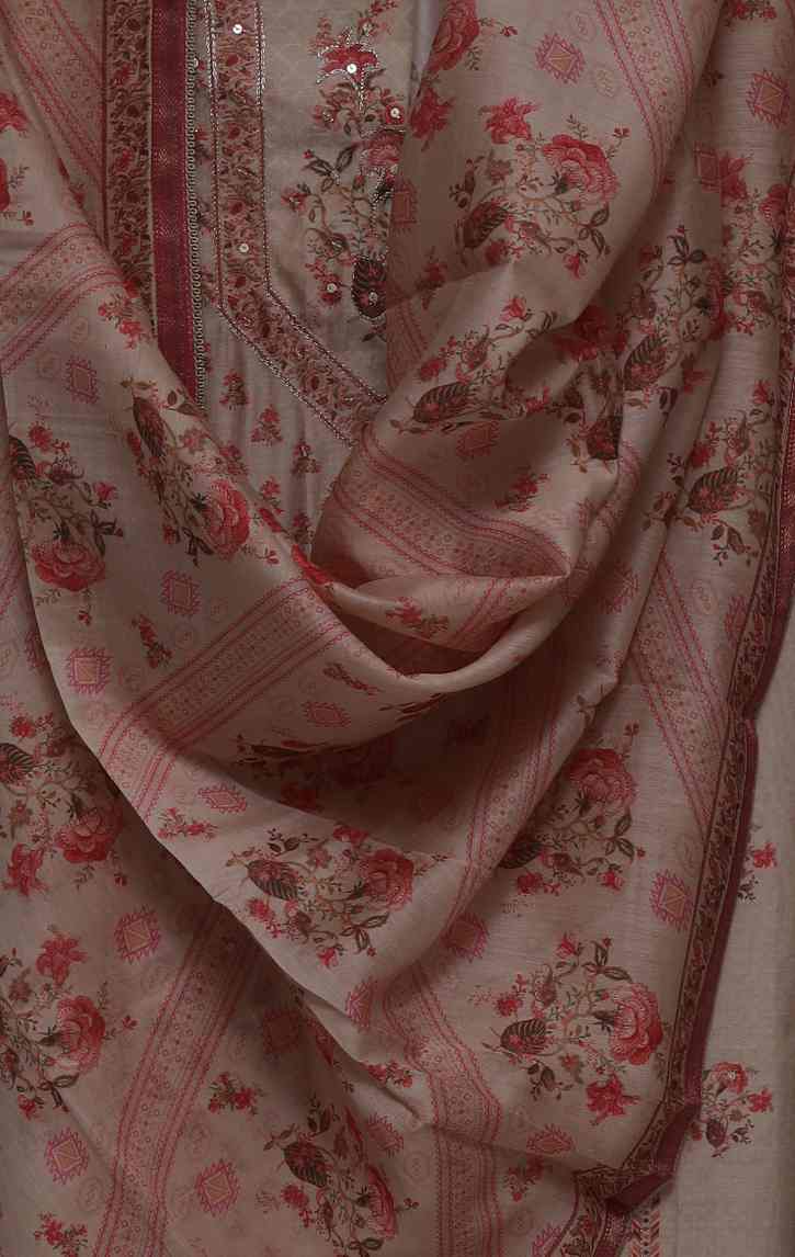 FAWN COTTON SILK  PRINTED UNSTITCHED SUIT SET