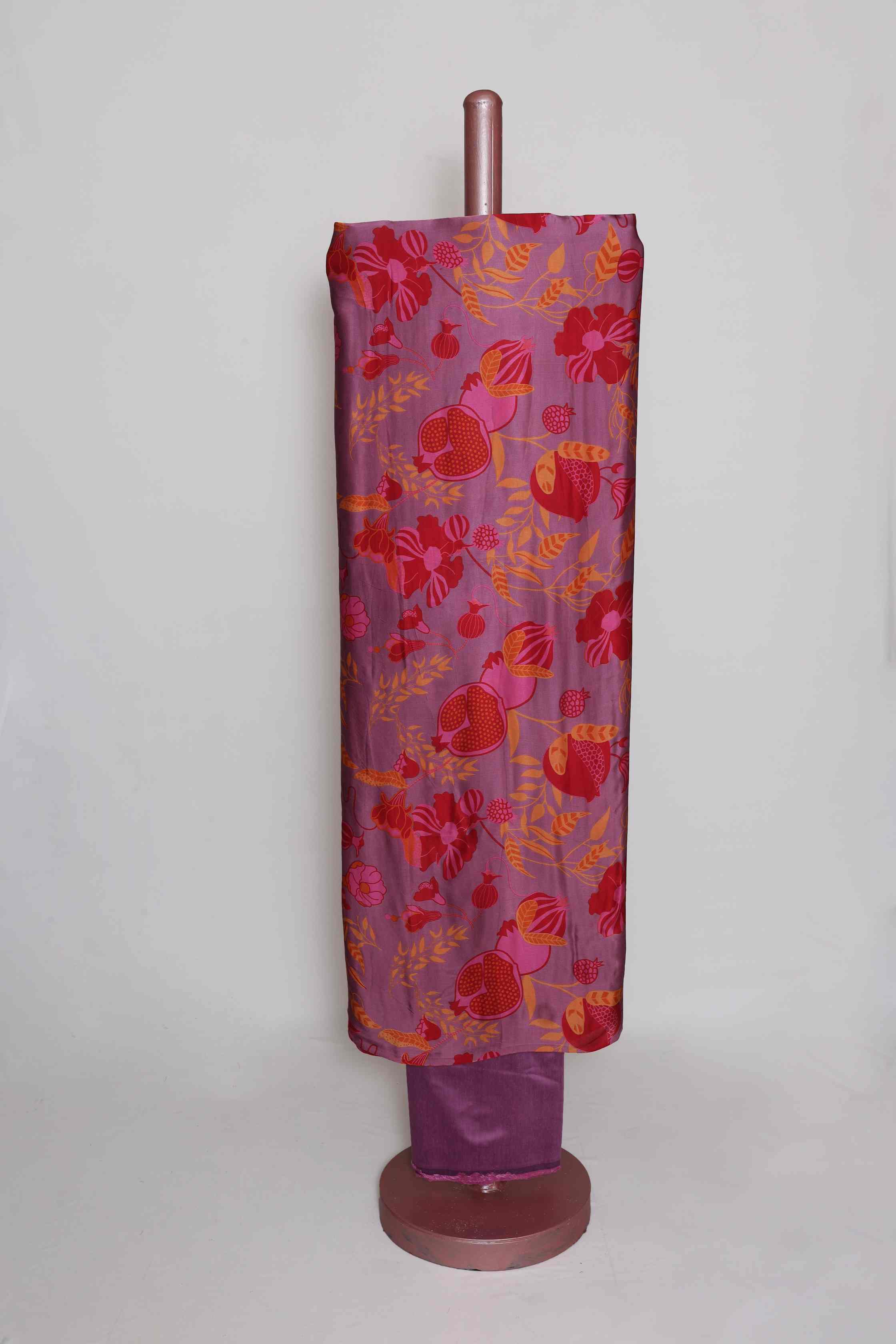 MAGENTA MODAL SILK PRINTED UNSTITCHED SUIT SET