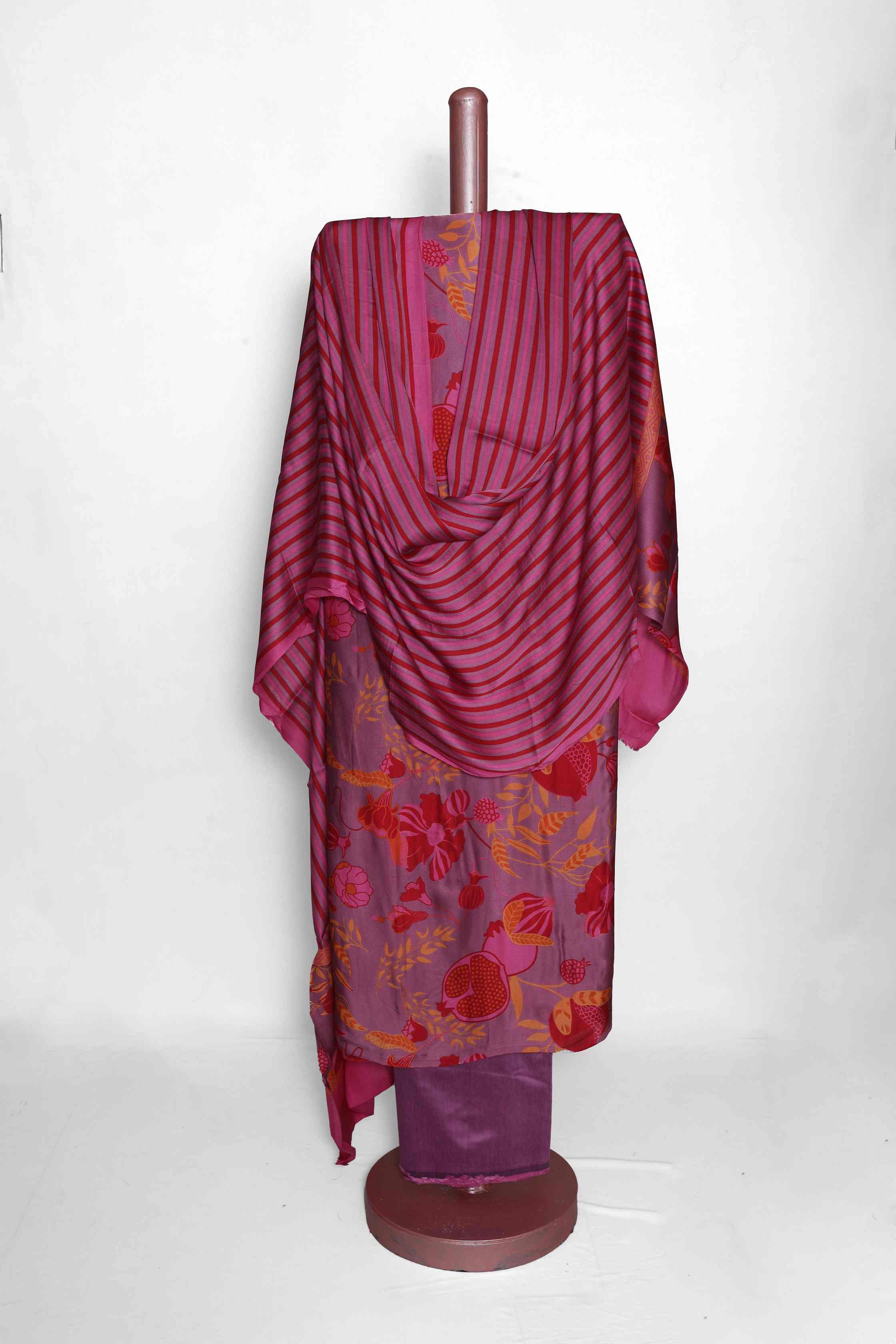 MAGENTA MODAL SILK PRINTED UNSTITCHED SUIT SET