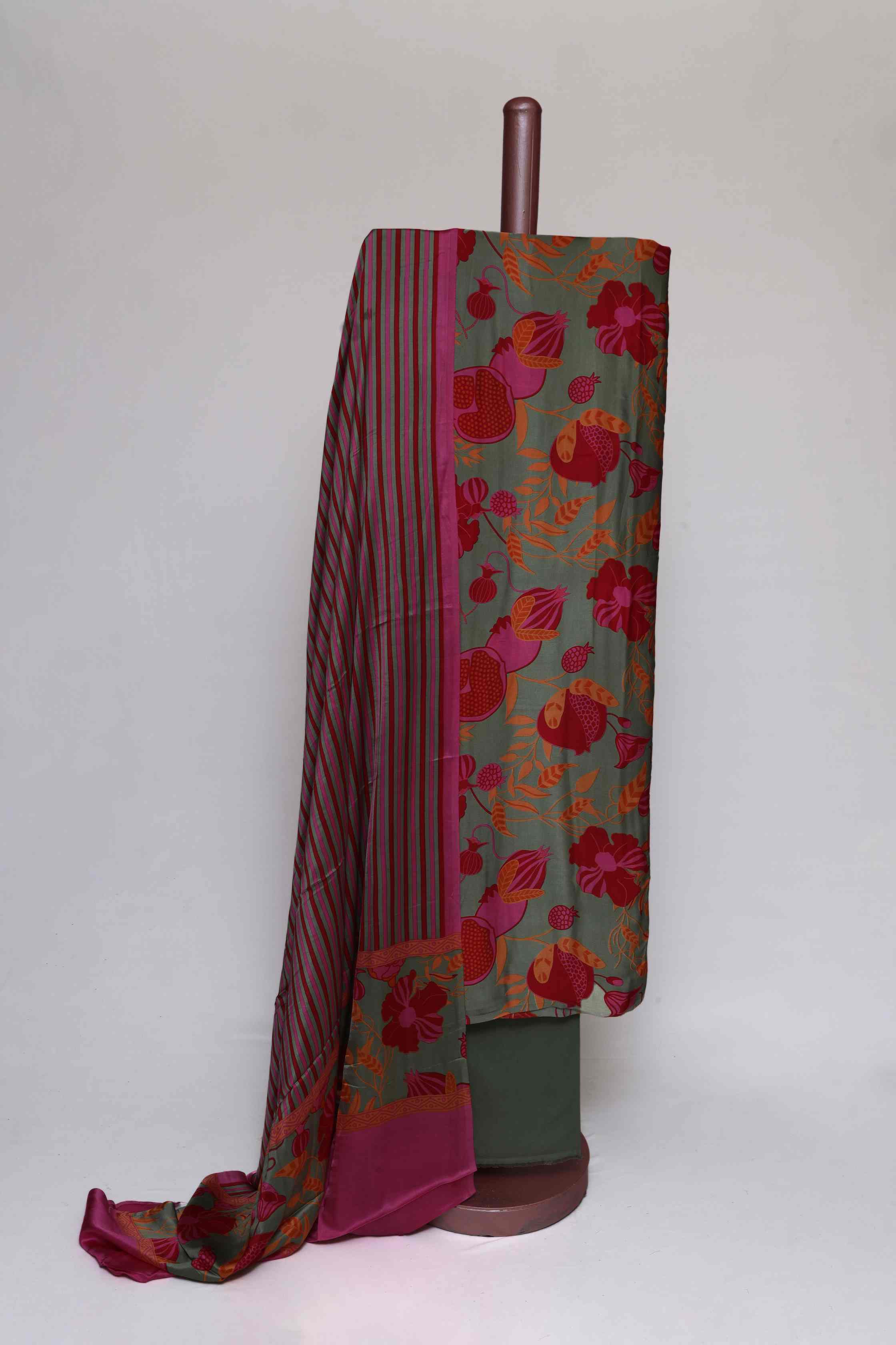 SAGE GREEN MODAL SILK PRINTED UNSTITCHED SUIT SET