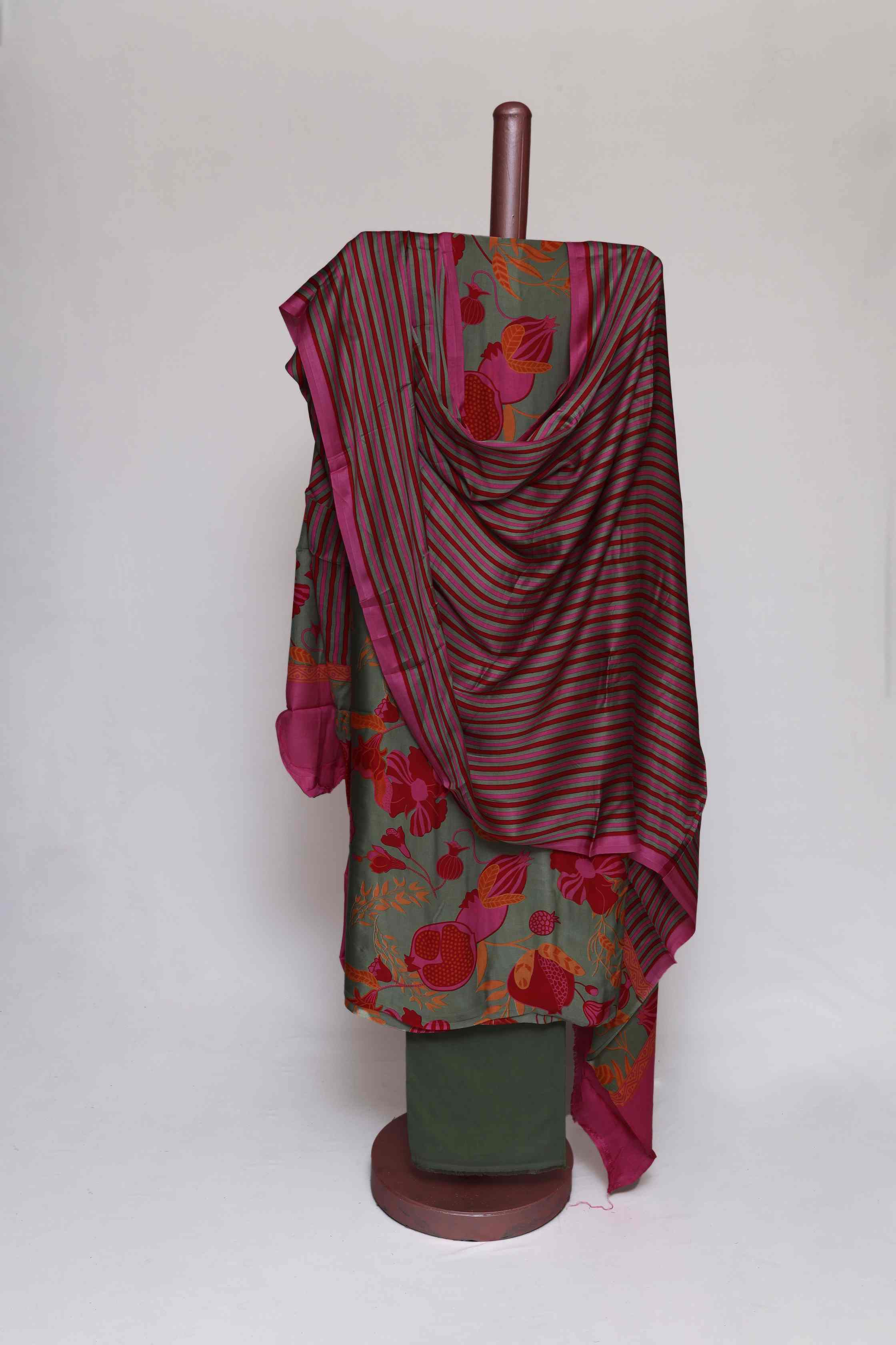 SAGE GREEN MODAL SILK PRINTED UNSTITCHED SUIT SET