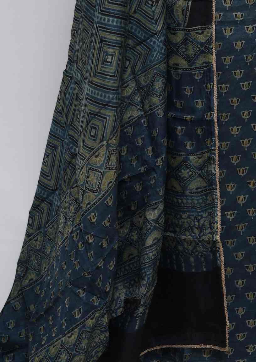 TEAL BLUE PRINTED MODAL  SEMI STITCHED SUIT SET