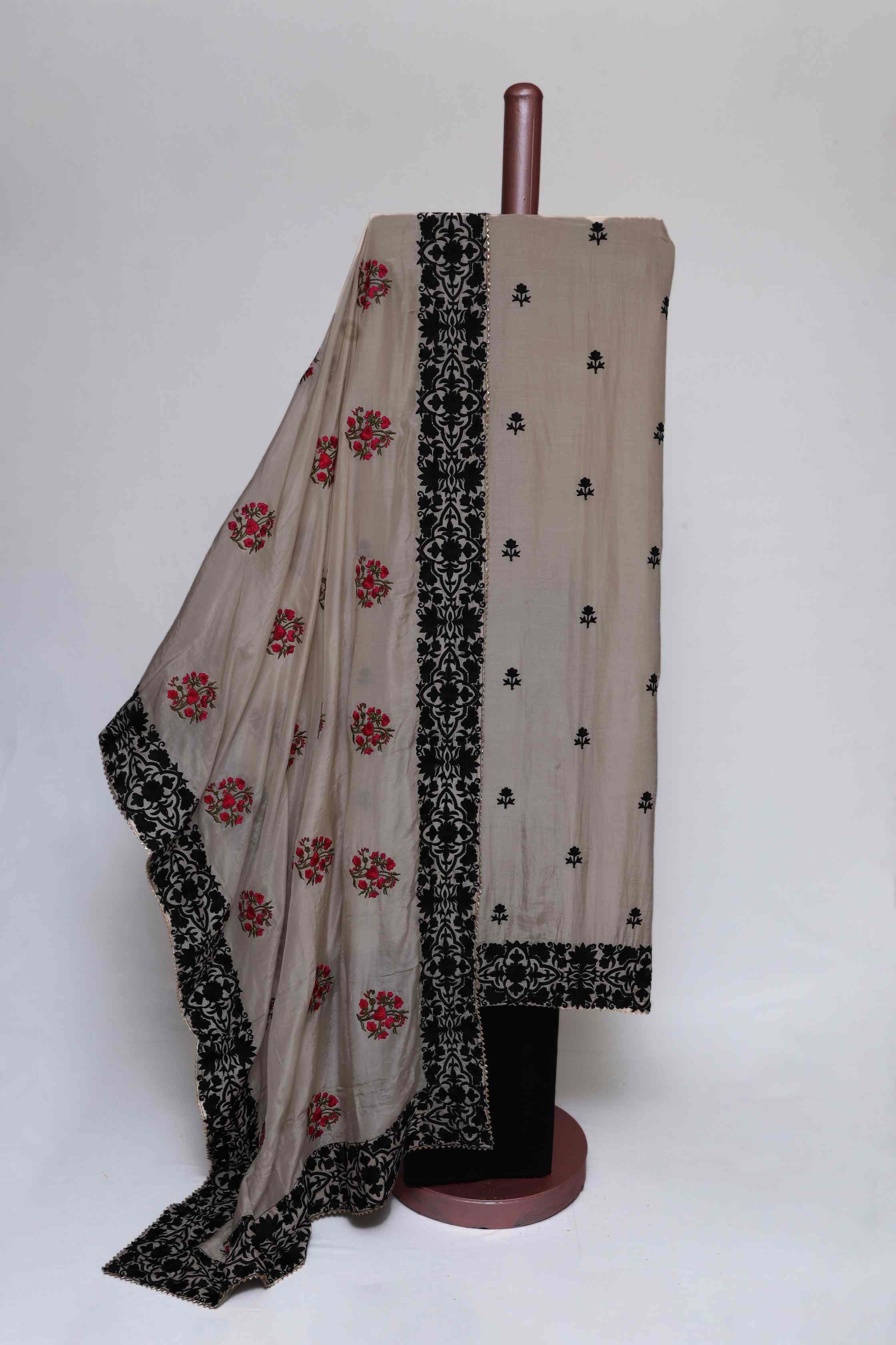 SAND EMBROIDERED COTTON SILK  UNSTITCHED SUIT SET