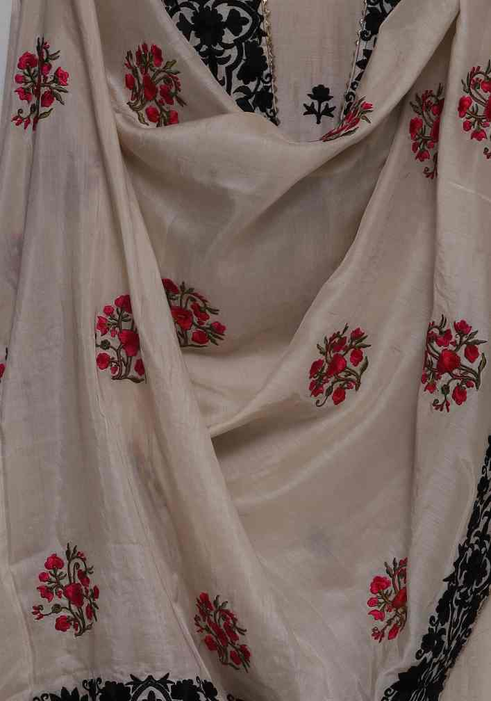 SAND EMBROIDERED COTTON SILK  UNSTITCHED SUIT SET