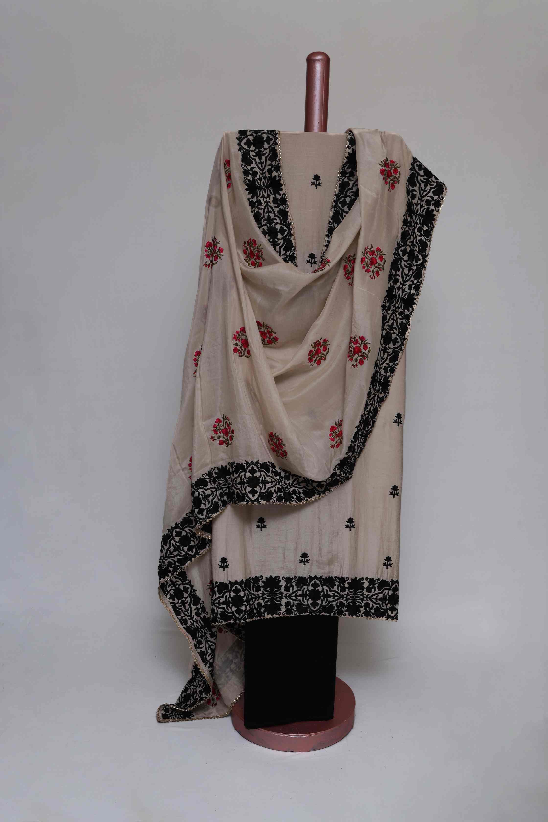 SAND EMBROIDERED COTTON SILK  UNSTITCHED SUIT SET