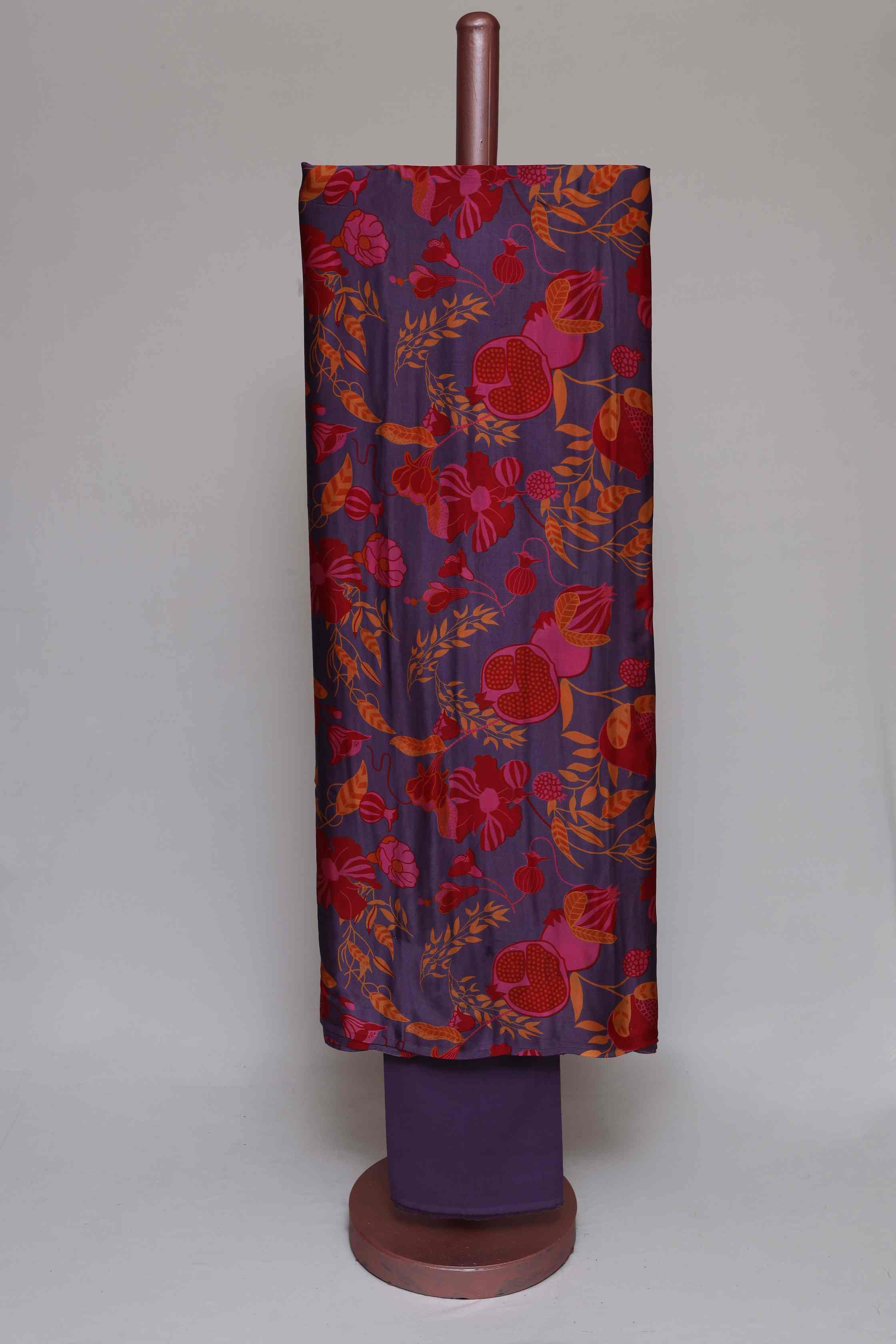 PURPLE MODAL SILK PRINTED UNSTITCHED SUIT SET