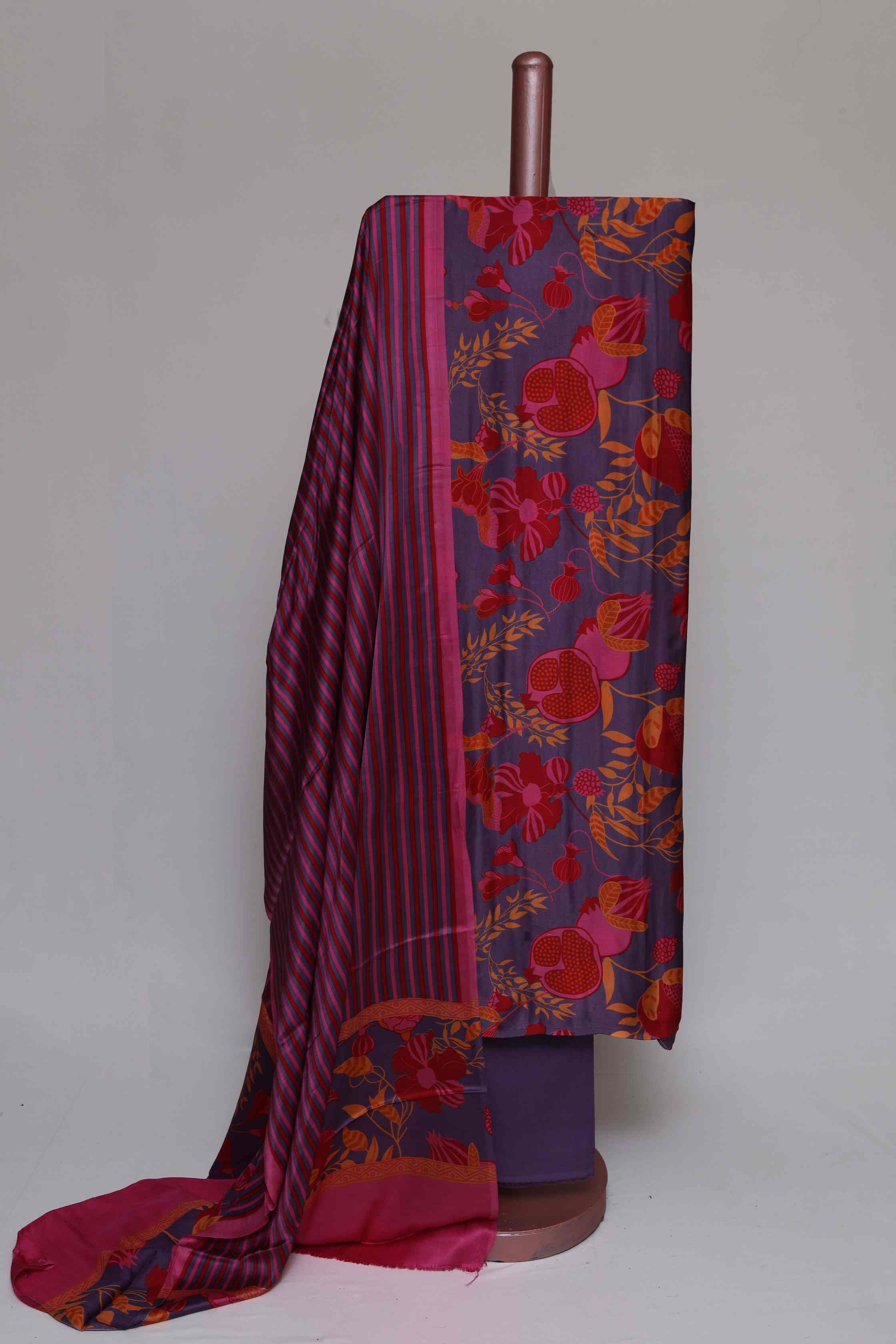 PURPLE MODAL SILK PRINTED UNSTITCHED SUIT SET