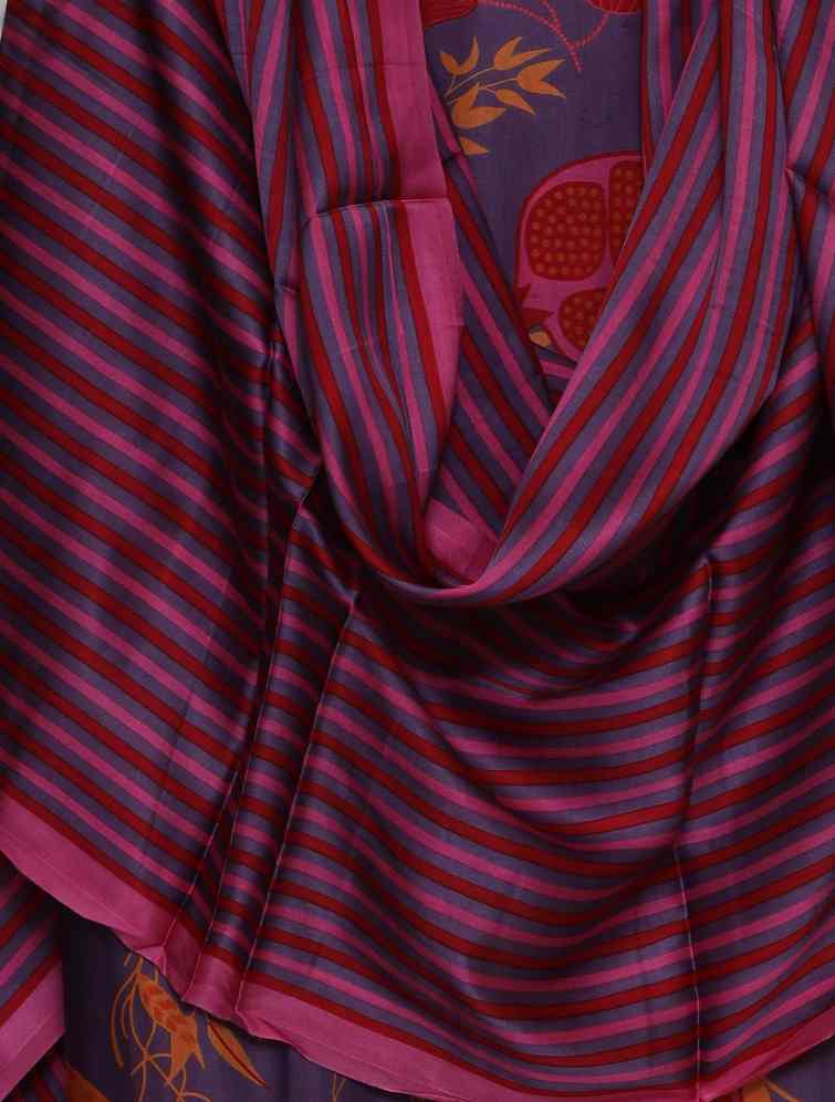 PURPLE MODAL SILK PRINTED UNSTITCHED SUIT SET
