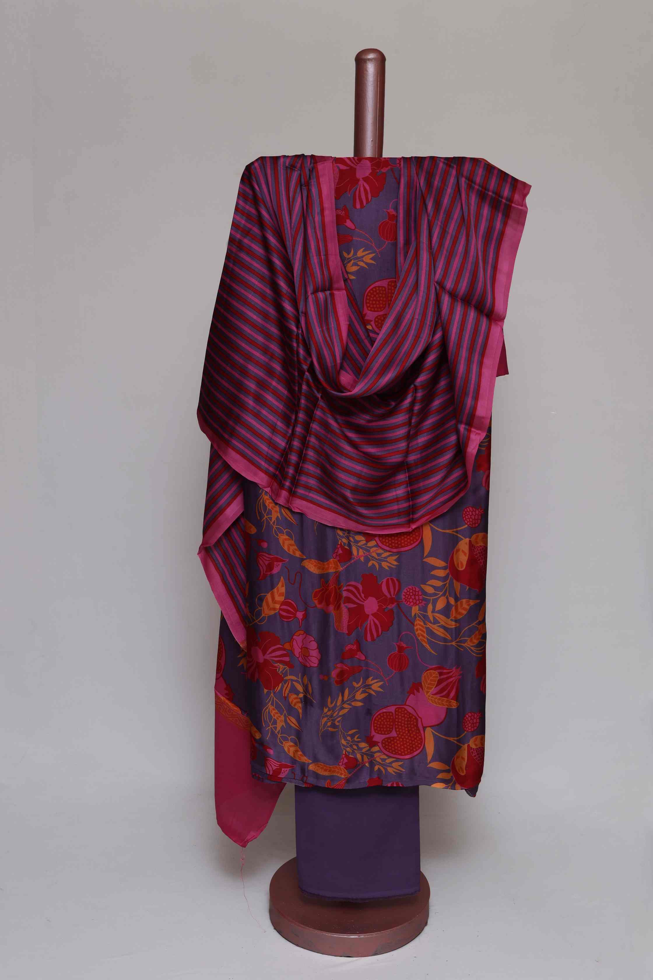 PURPLE MODAL SILK PRINTED UNSTITCHED SUIT SET