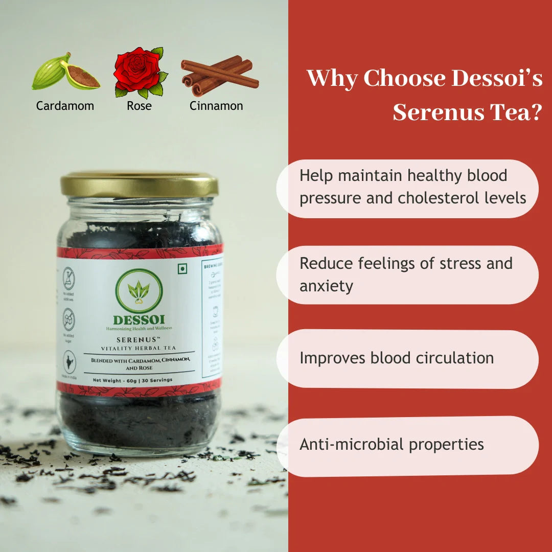 Serenus Herbal Tea for Heart Health & Stress Management | With Cardamom, Cinnamon and Rose