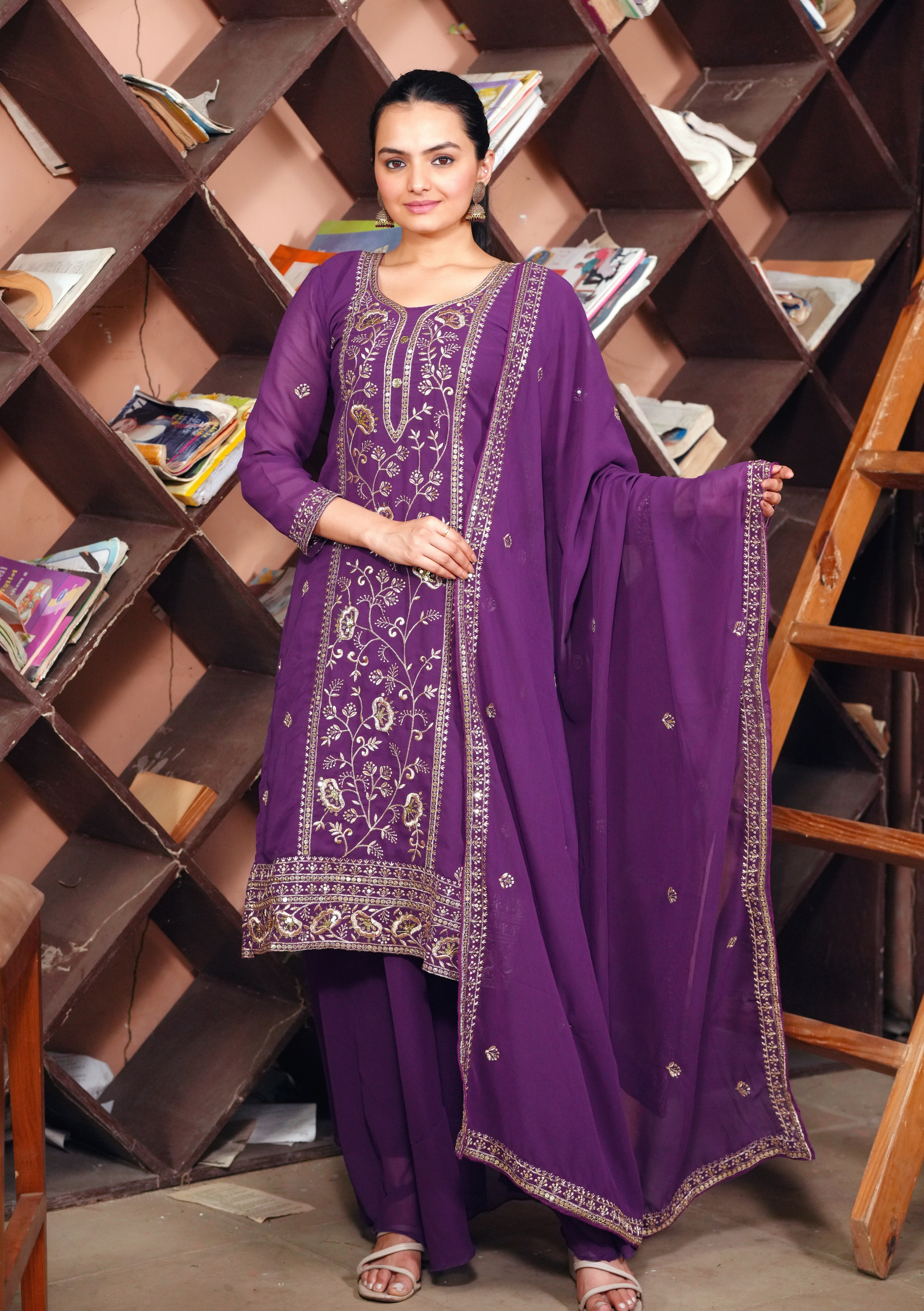 Designer Embroidered Sharara Suit With Sequence Embroidered Work