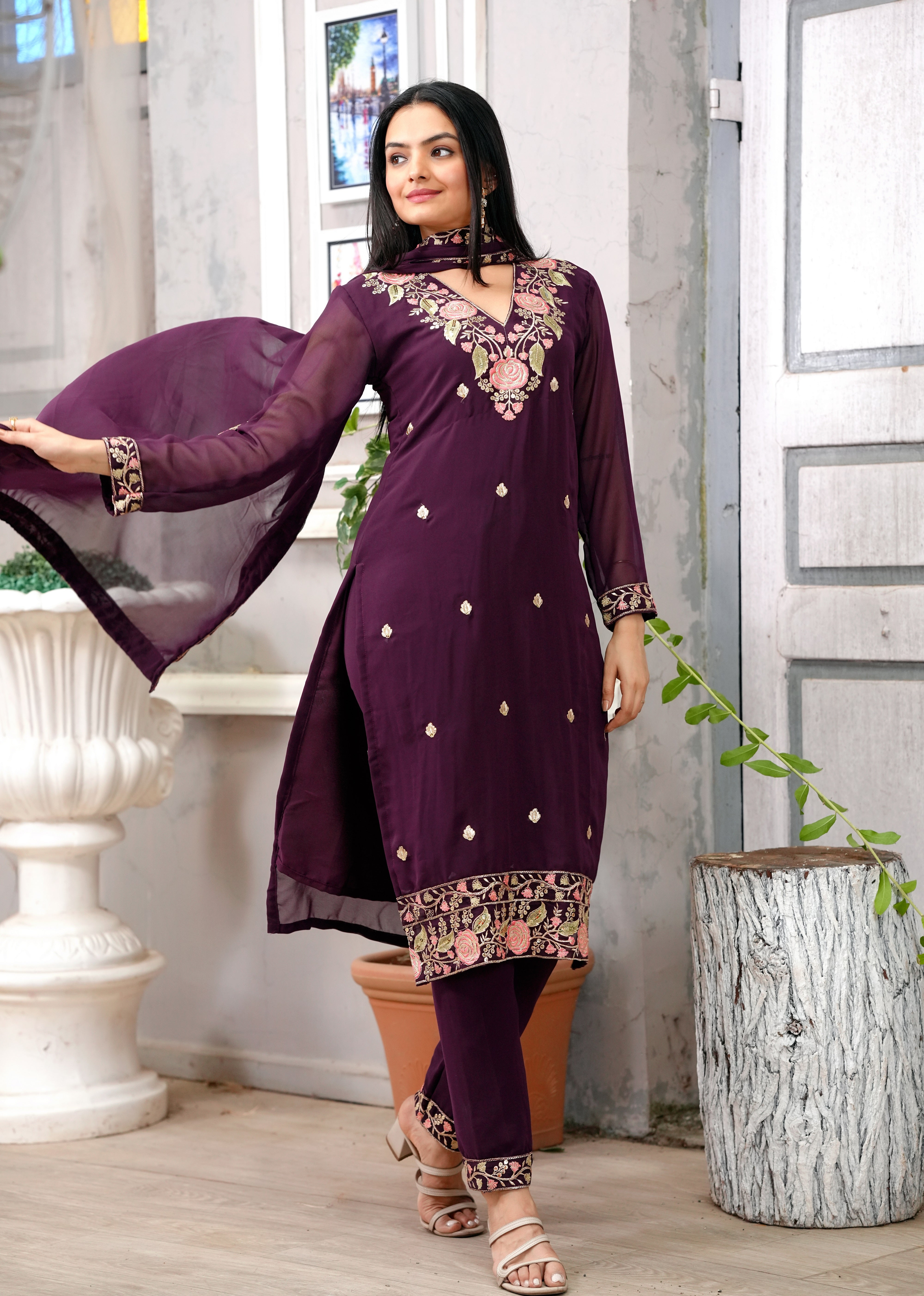 Designer Embroidered Georgette Suit With Sequence Embroidered Work