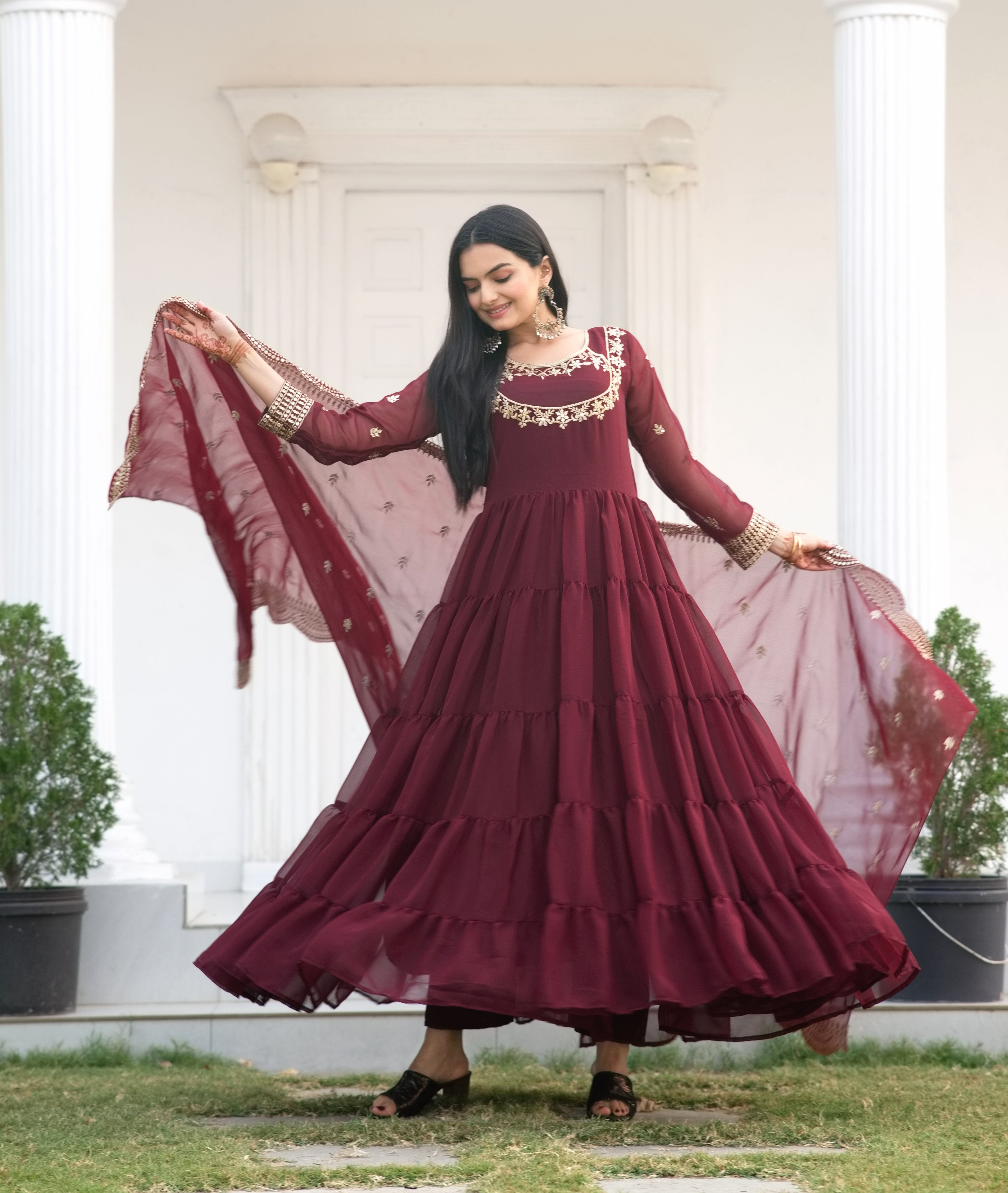 Designer Embroidered Georgette Gown With Sequence Embroidered Work