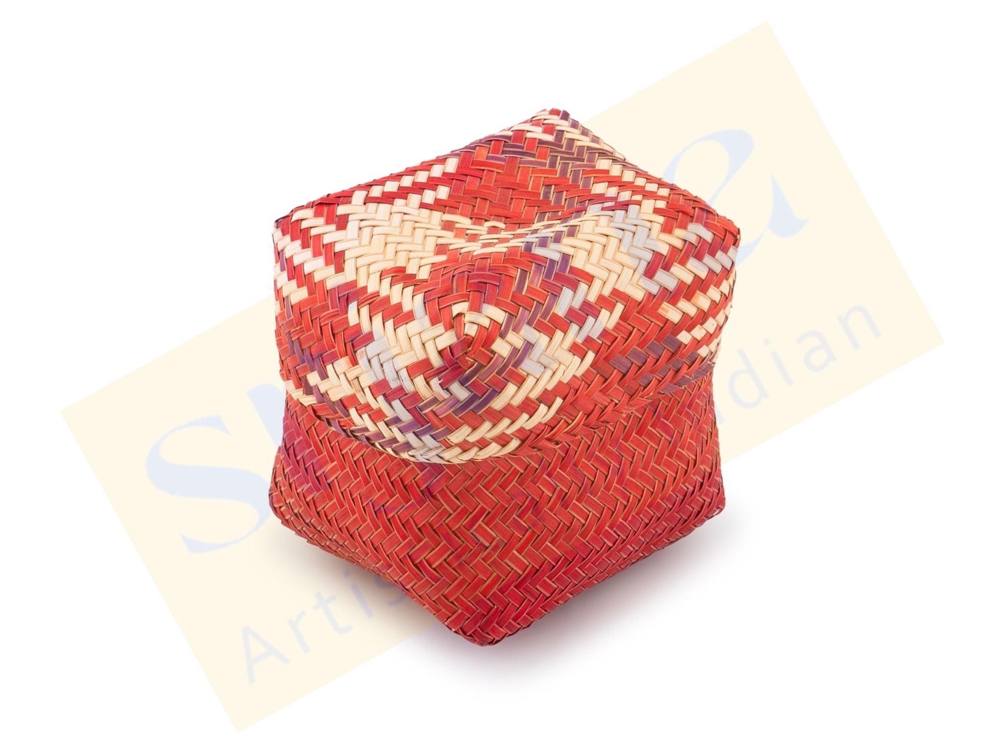 Sitalpati Small Square Basket with Patterned Lid