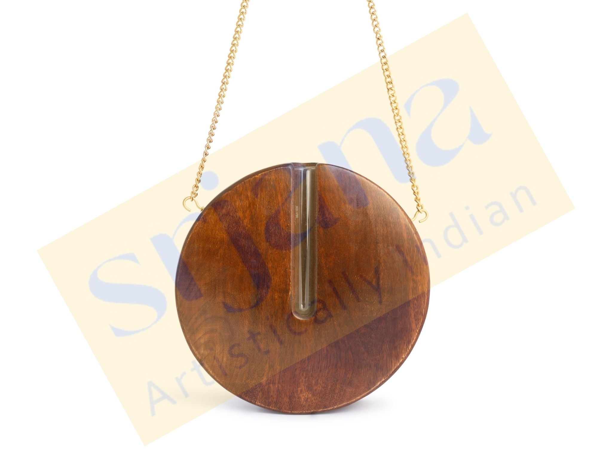 Elegant Wooden Round Hanging Planter with Glass Tube & Sling Chain