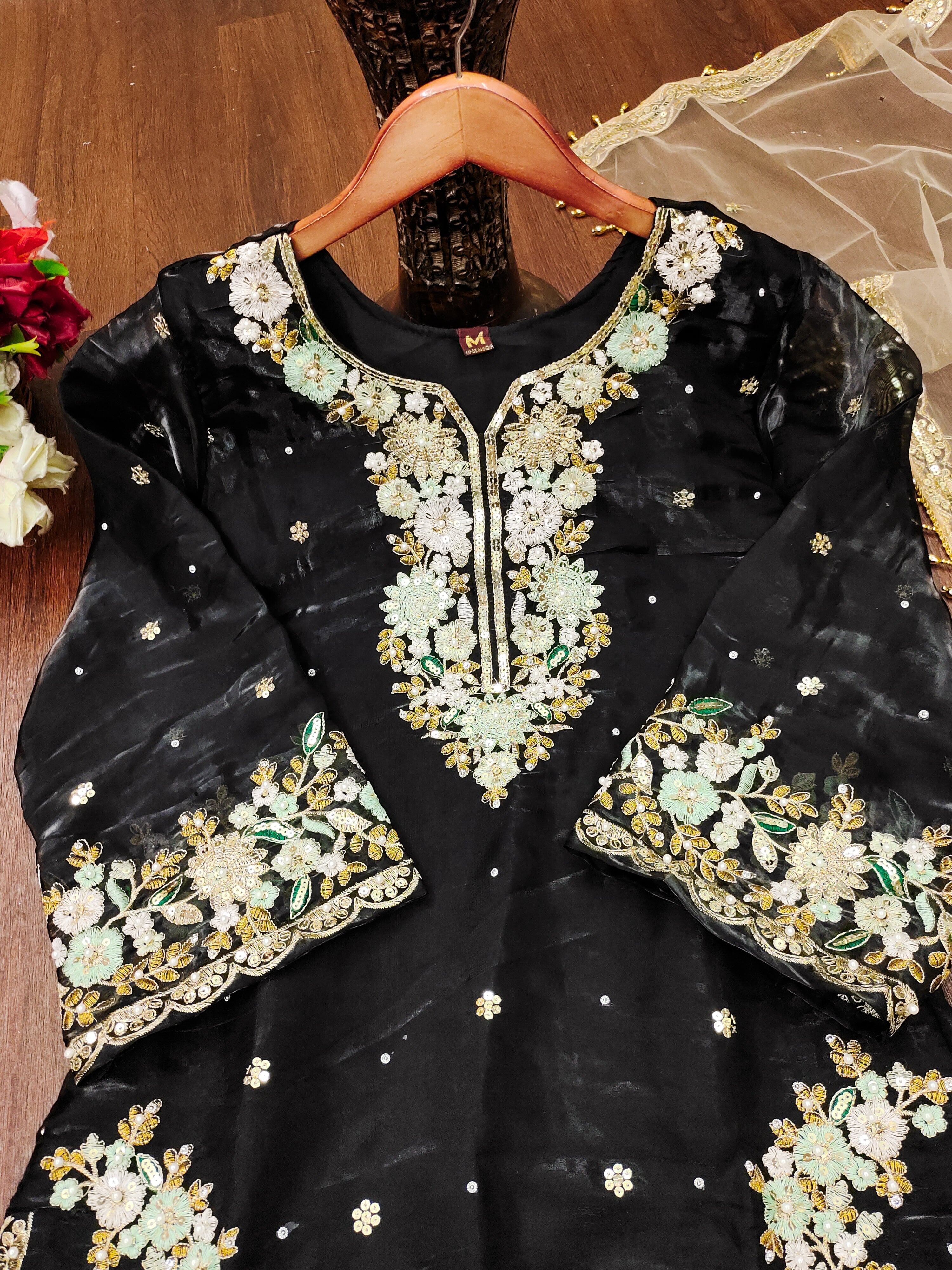 Designer Party Wear Suit Set With Sequence Embroidered Work