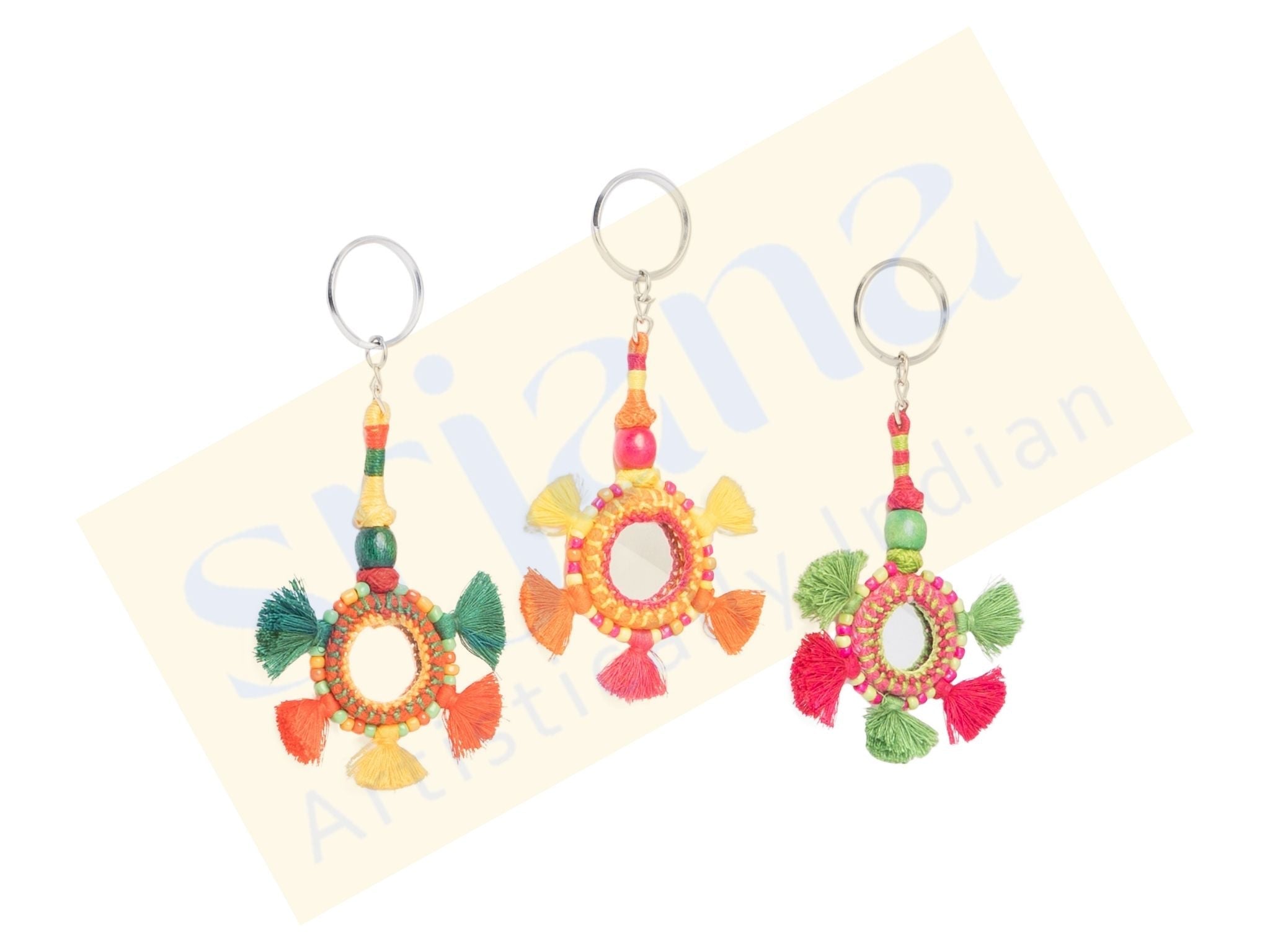 Handcrafted Thread & Bead Tassel Keychain with Mirror