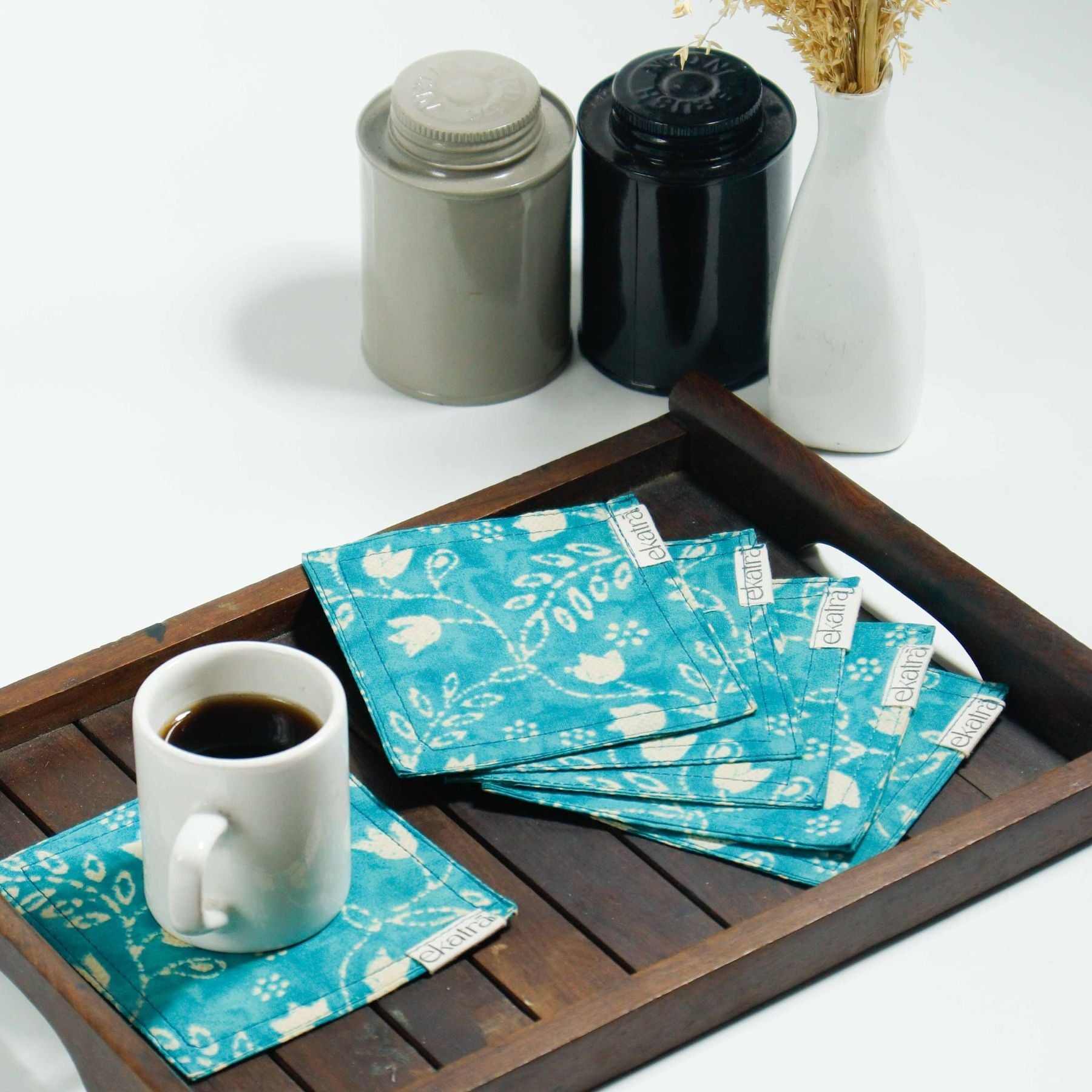 100% Cotton Sustainable cloth Coasters by Ekatra - Set of 6