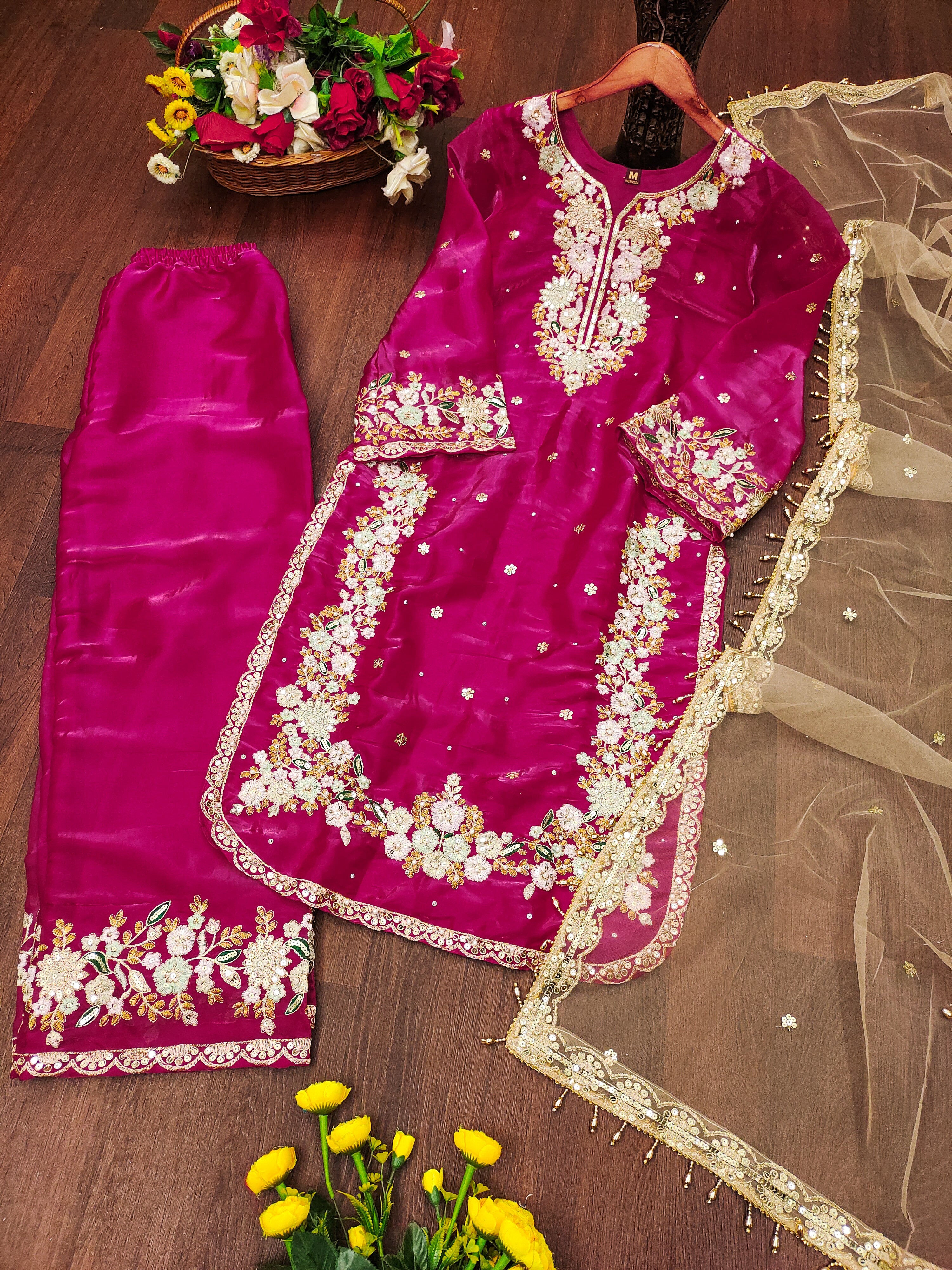 Designer Party Wear Suit Set With Sequence Embroidered Work