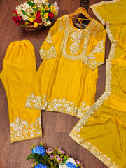 Designer Suit Set With Coding Sequence Embroidered Work