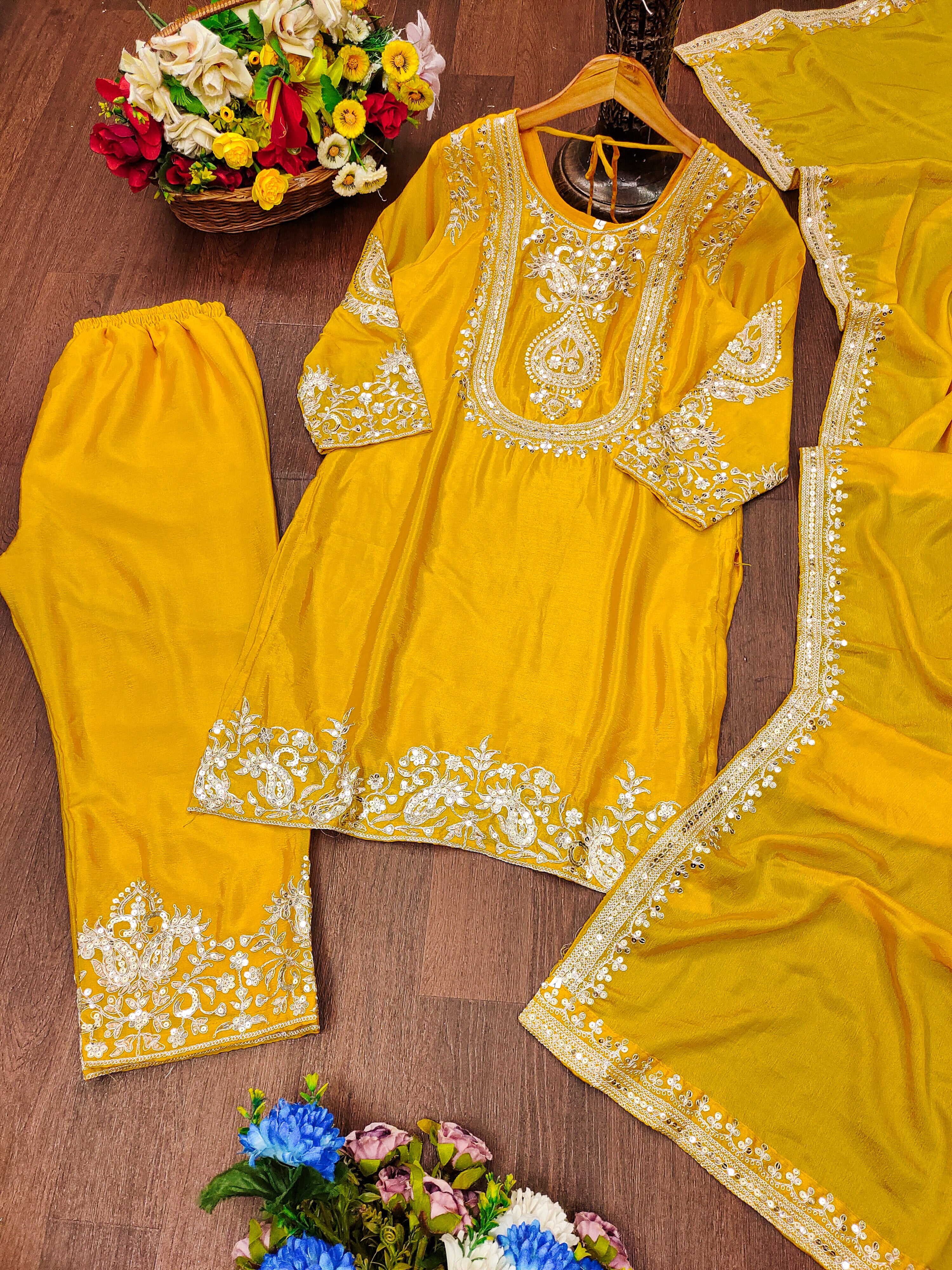 Designer Suit Set With Coding Sequence Embroidered Work