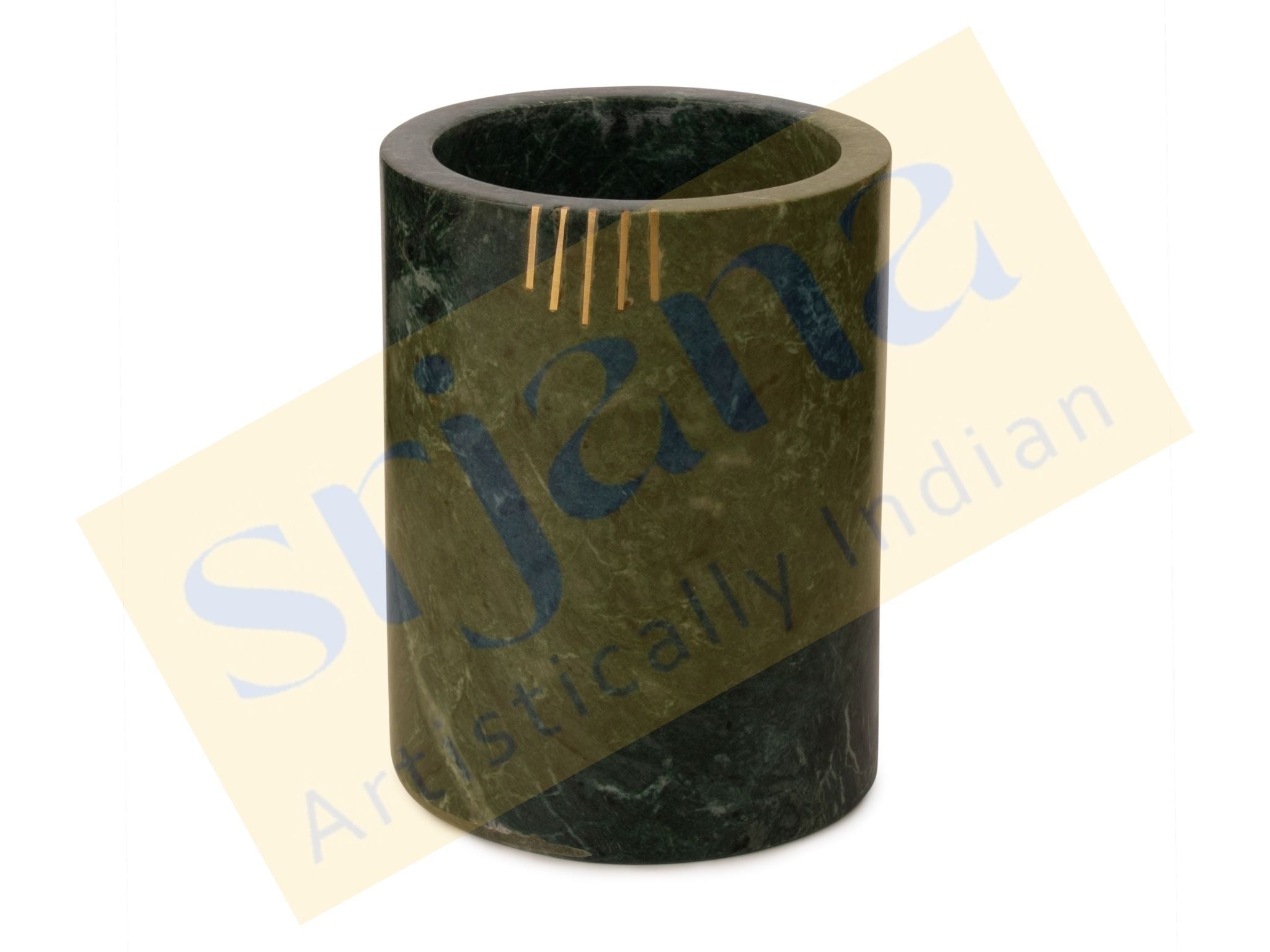 Green Marble With Brass Inlay Work Cutlery Holder