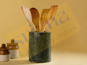 Green Marble With Brass Inlay Work Cutlery Holder