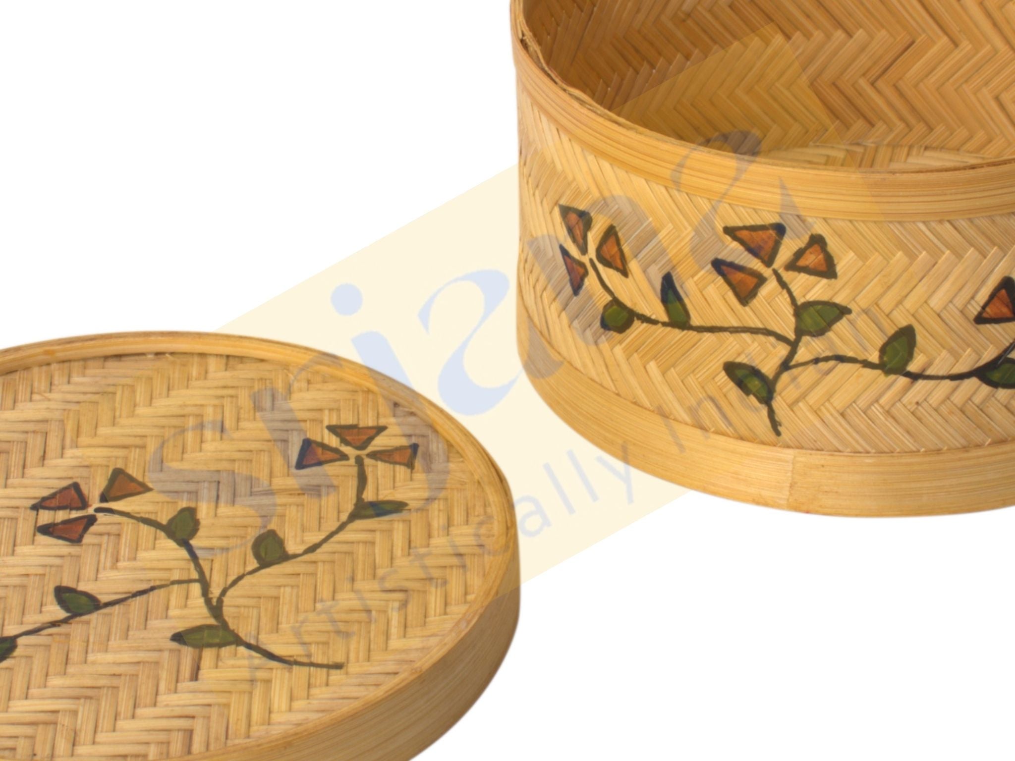 Hand Painted Bamboo Round Box