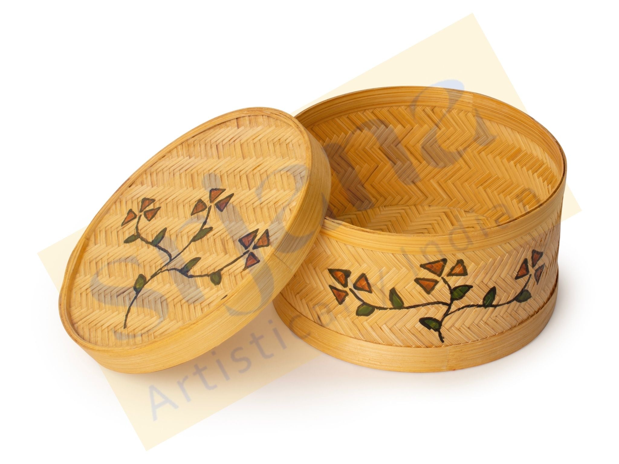 Hand Painted Bamboo Round Box
