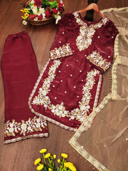 Designer Party Wear Suit Set With Sequence Embroidered Work