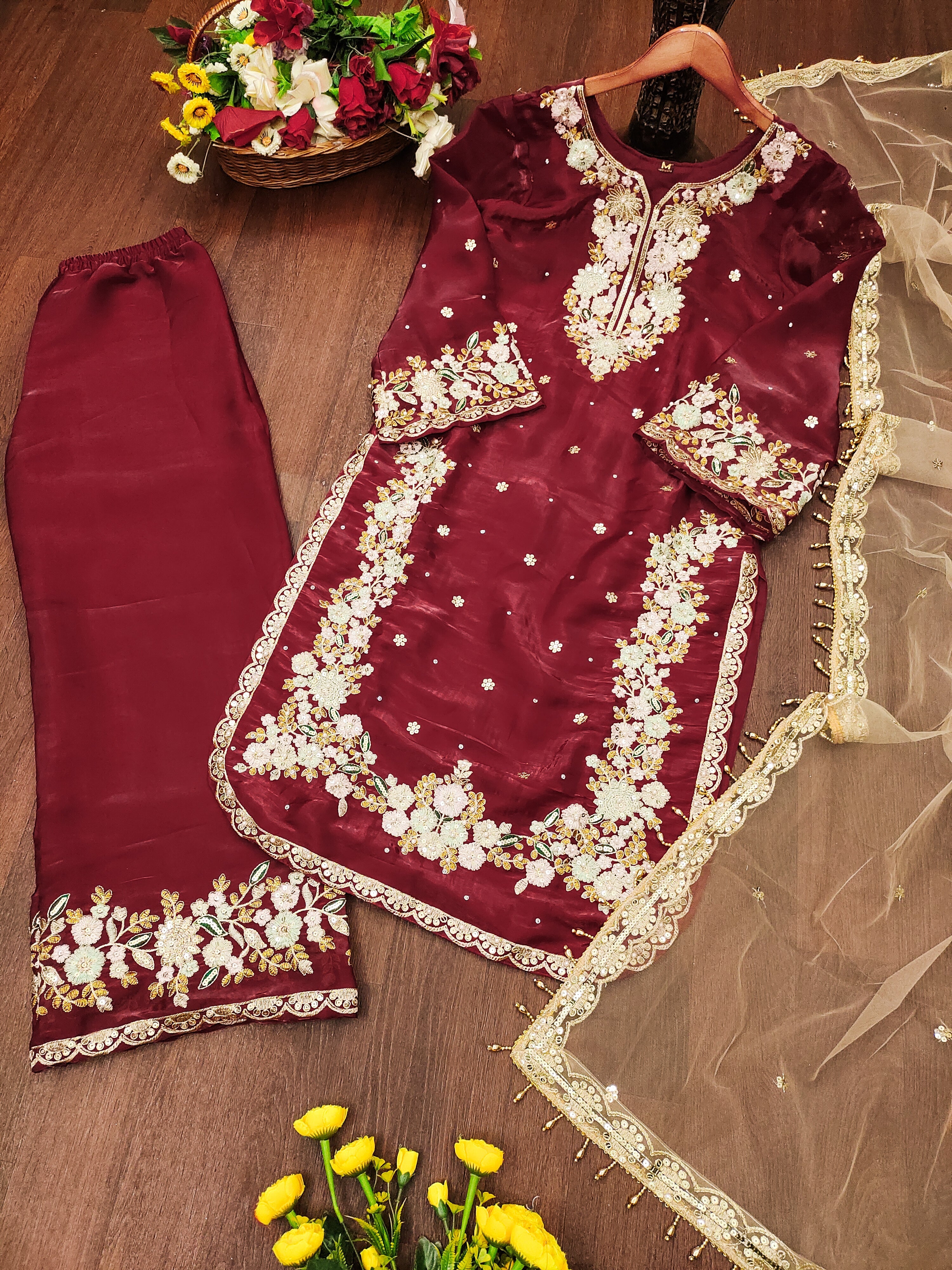 Designer Party Wear Suit Set With Sequence Embroidered Work