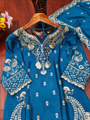 Designer Embroidered Chinon Sharara Suit And Dupatta