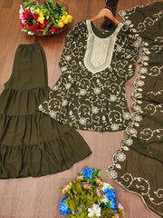 Designer Embroidered Georgette Sharara Suit With Dupatta