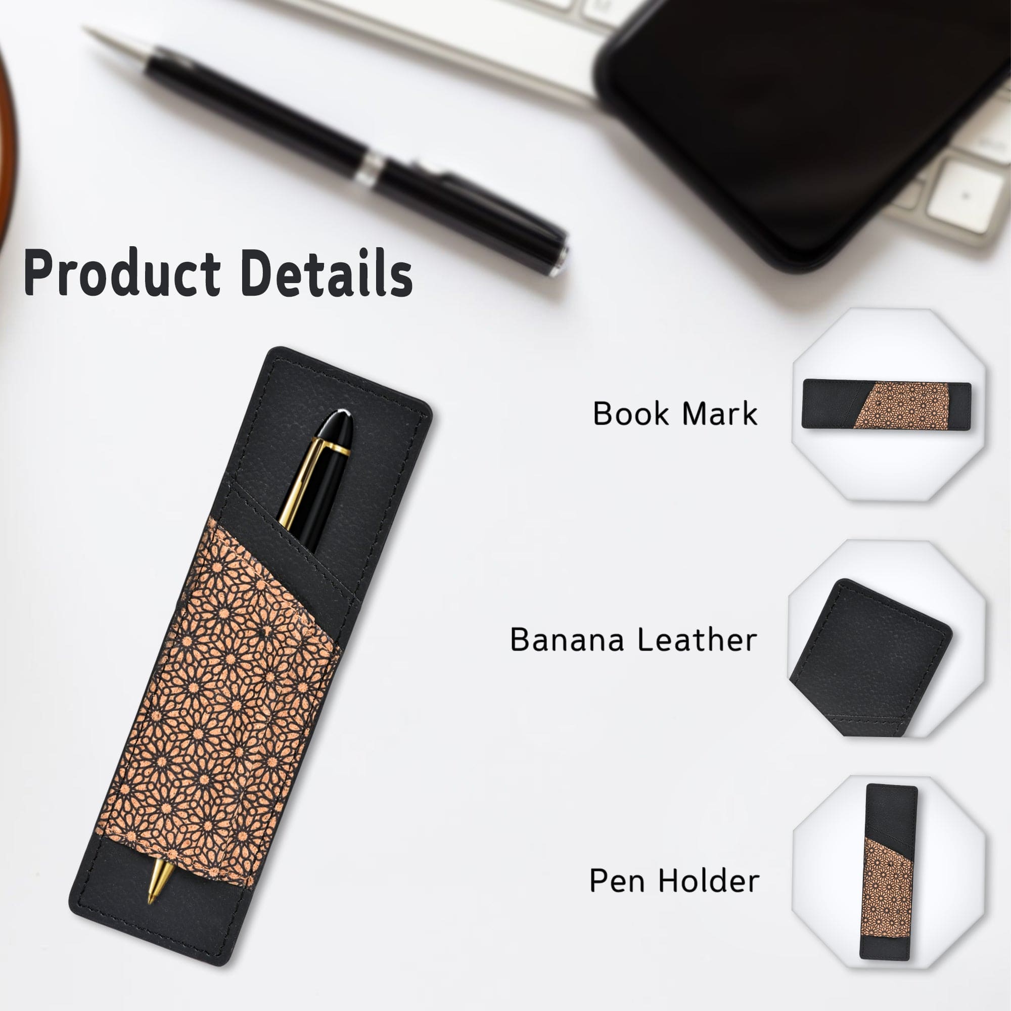 Handcrafted, Vegan Leather Pen Holder - Black