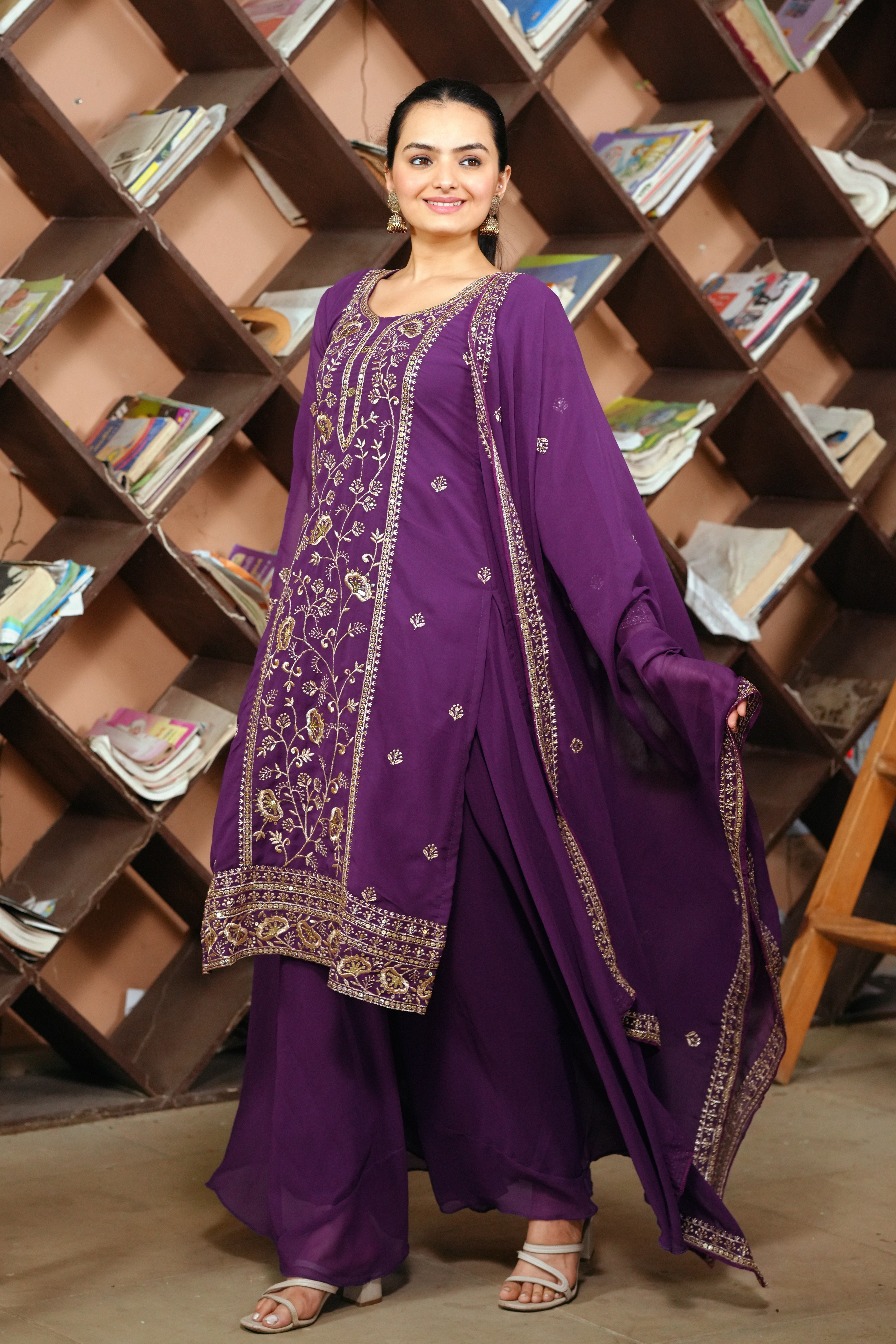 Designer Embroidered Sharara Suit With Sequence Embroidered Work