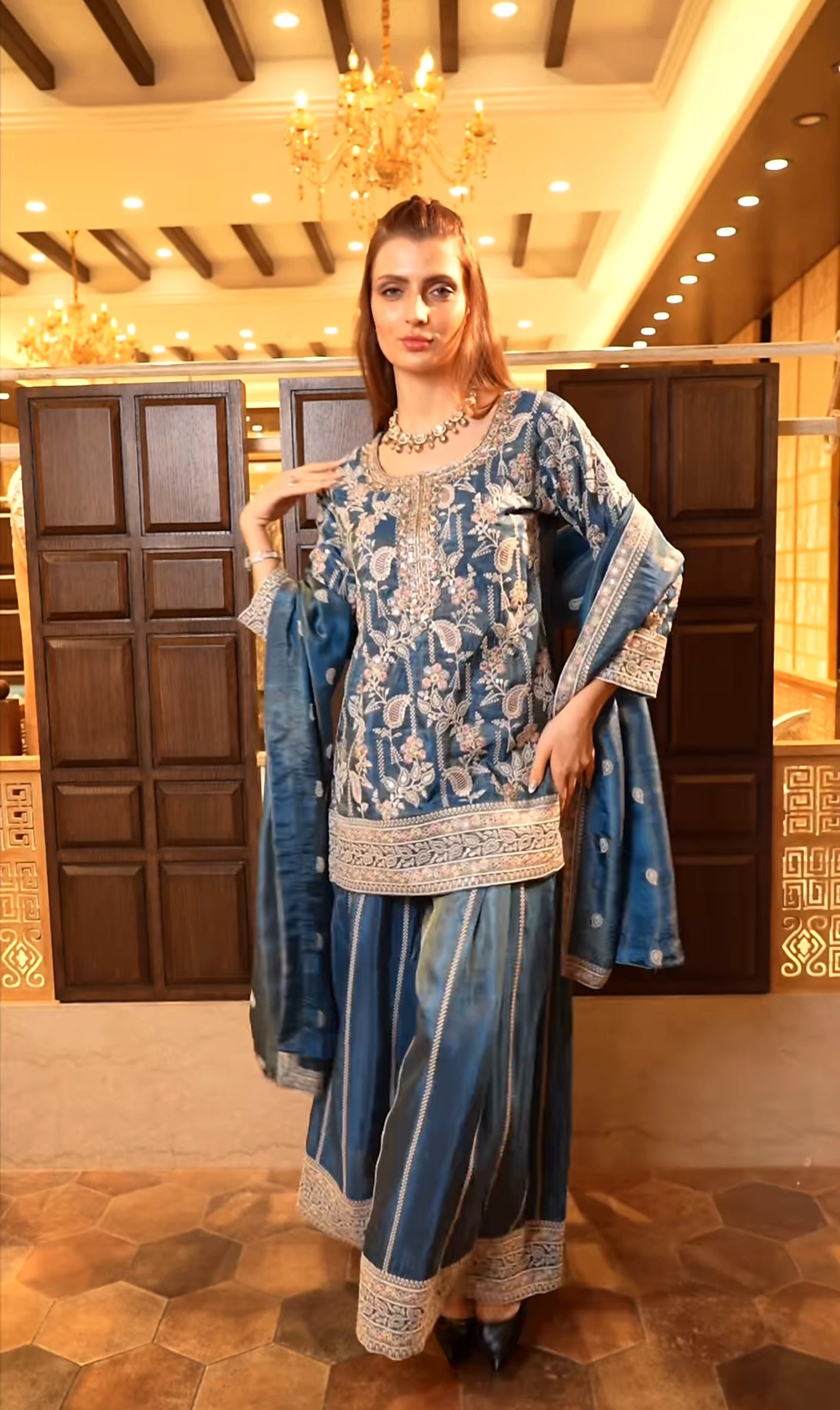 Designer Sharara Suit With Coding Sequence Embroidered Work