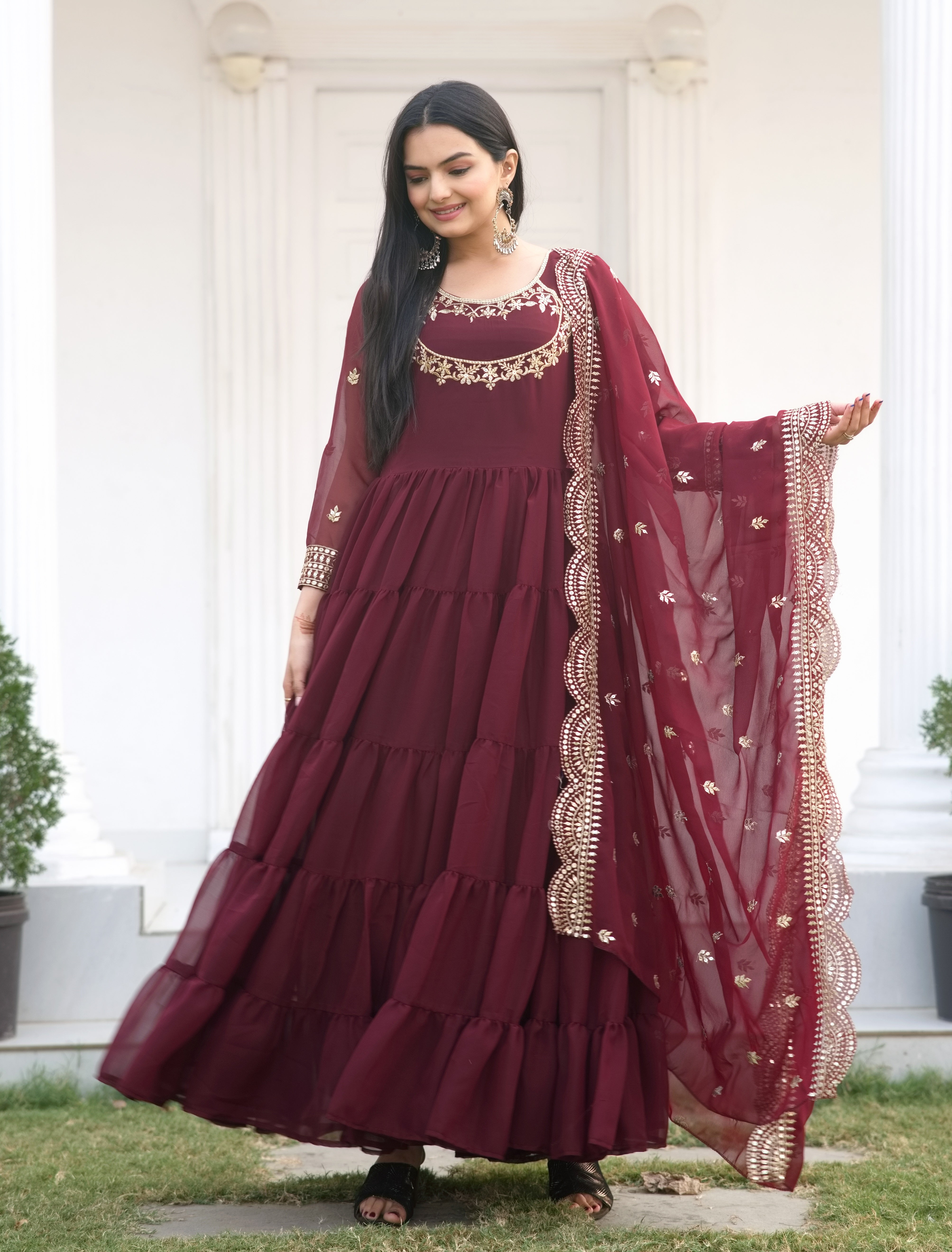 Designer Embroidered Georgette Gown With Sequence Embroidered Work