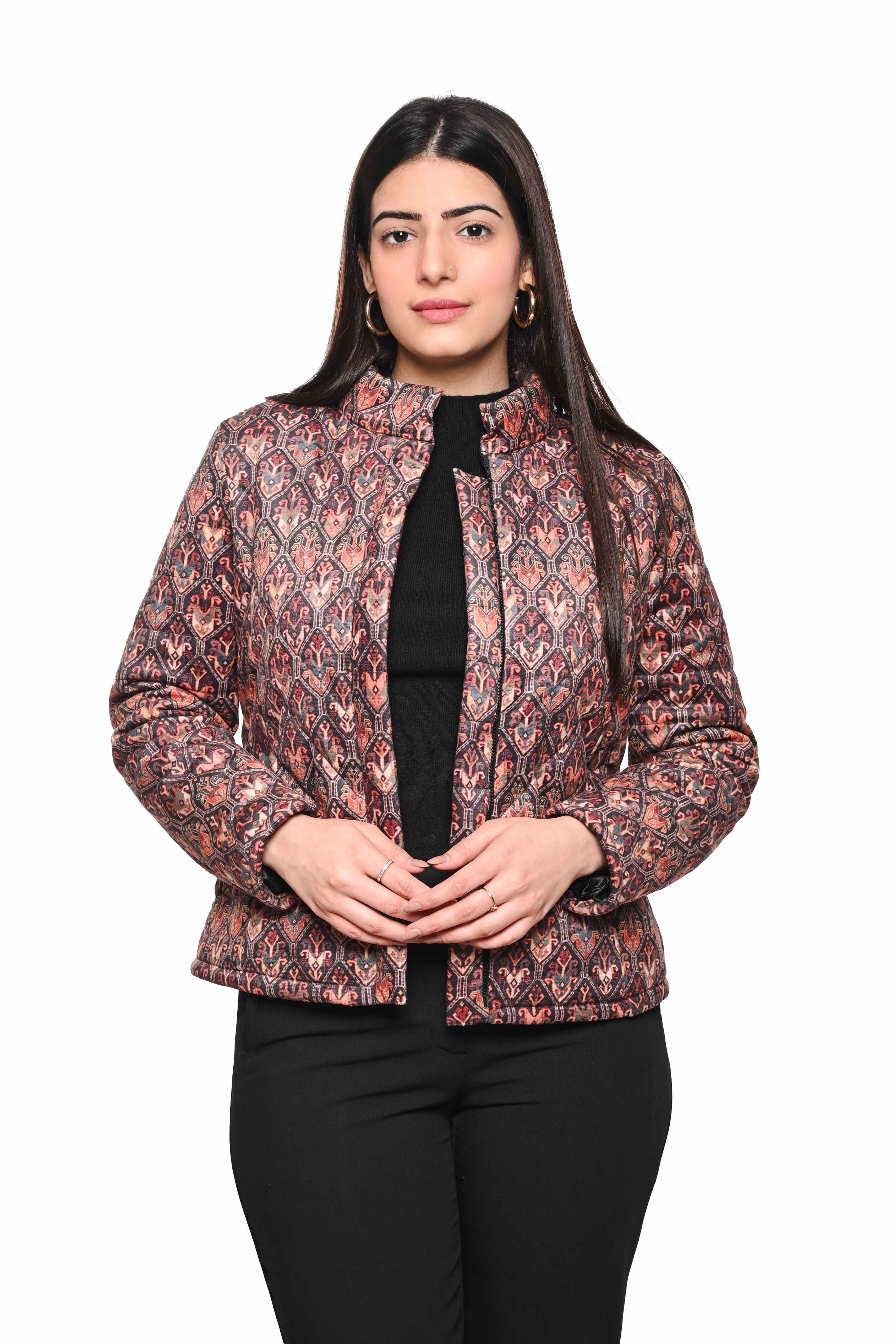 GEOMETRIC MAZE VELVET PUFFER JACKET