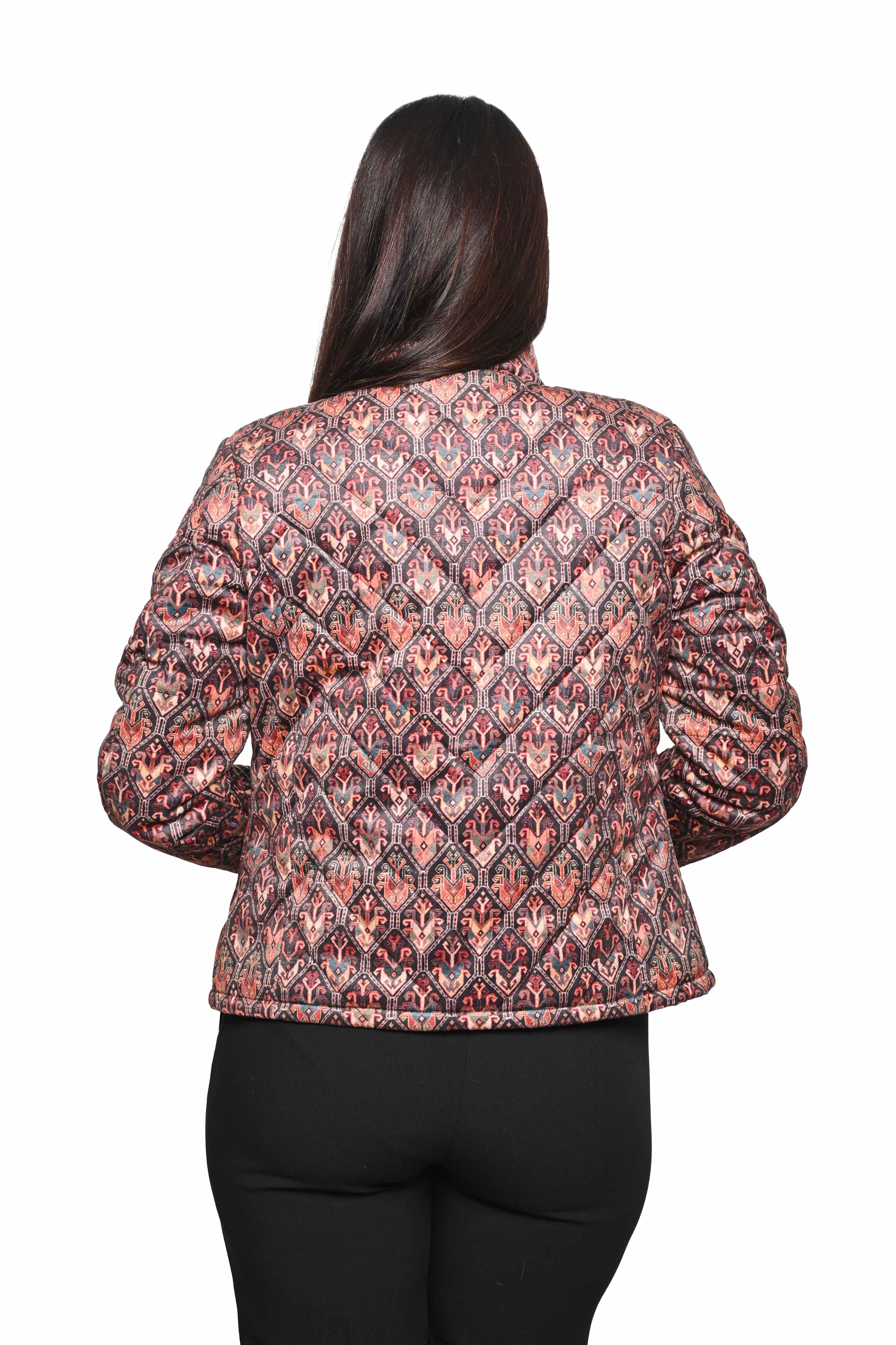 GEOMETRIC MAZE VELVET PUFFER JACKET