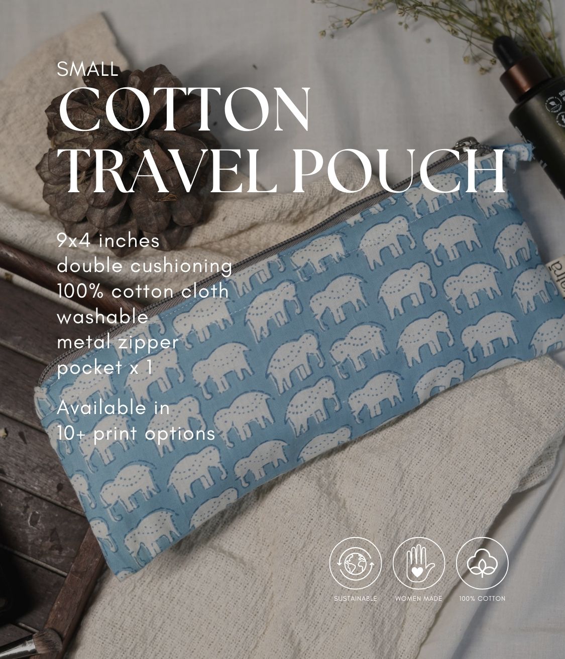 Sustainable Cotton Travel Pouch/Organizer by Ekatra - Small Pouch