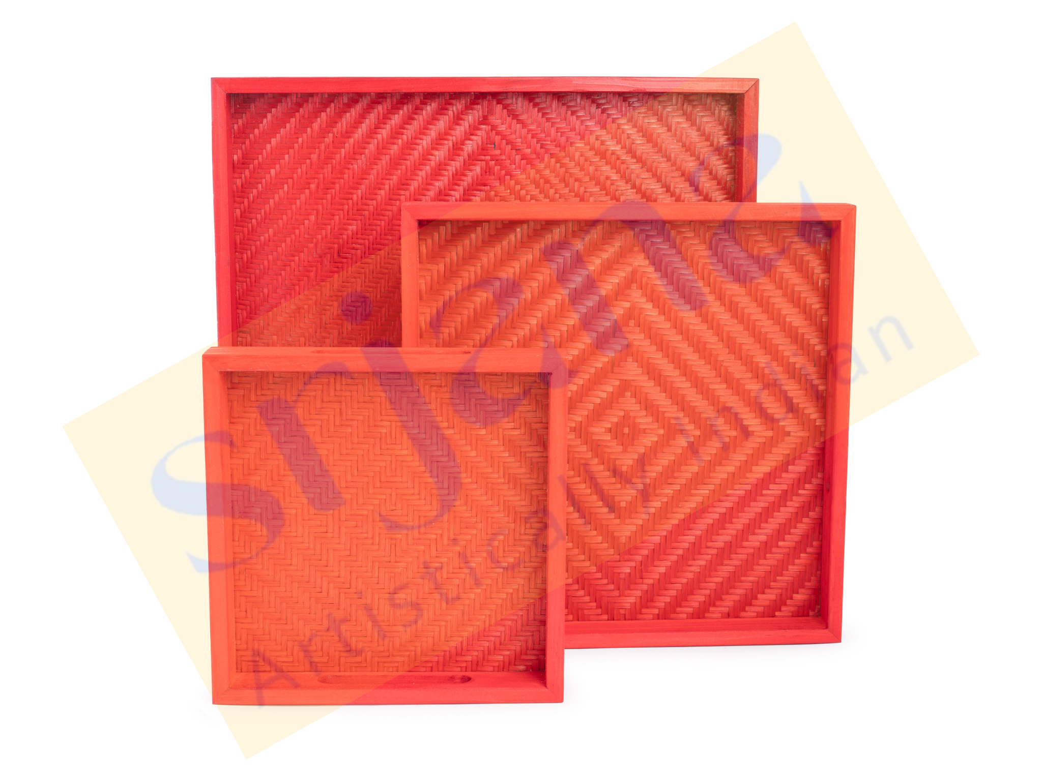 Handwoven Bamboo Red Tray Set